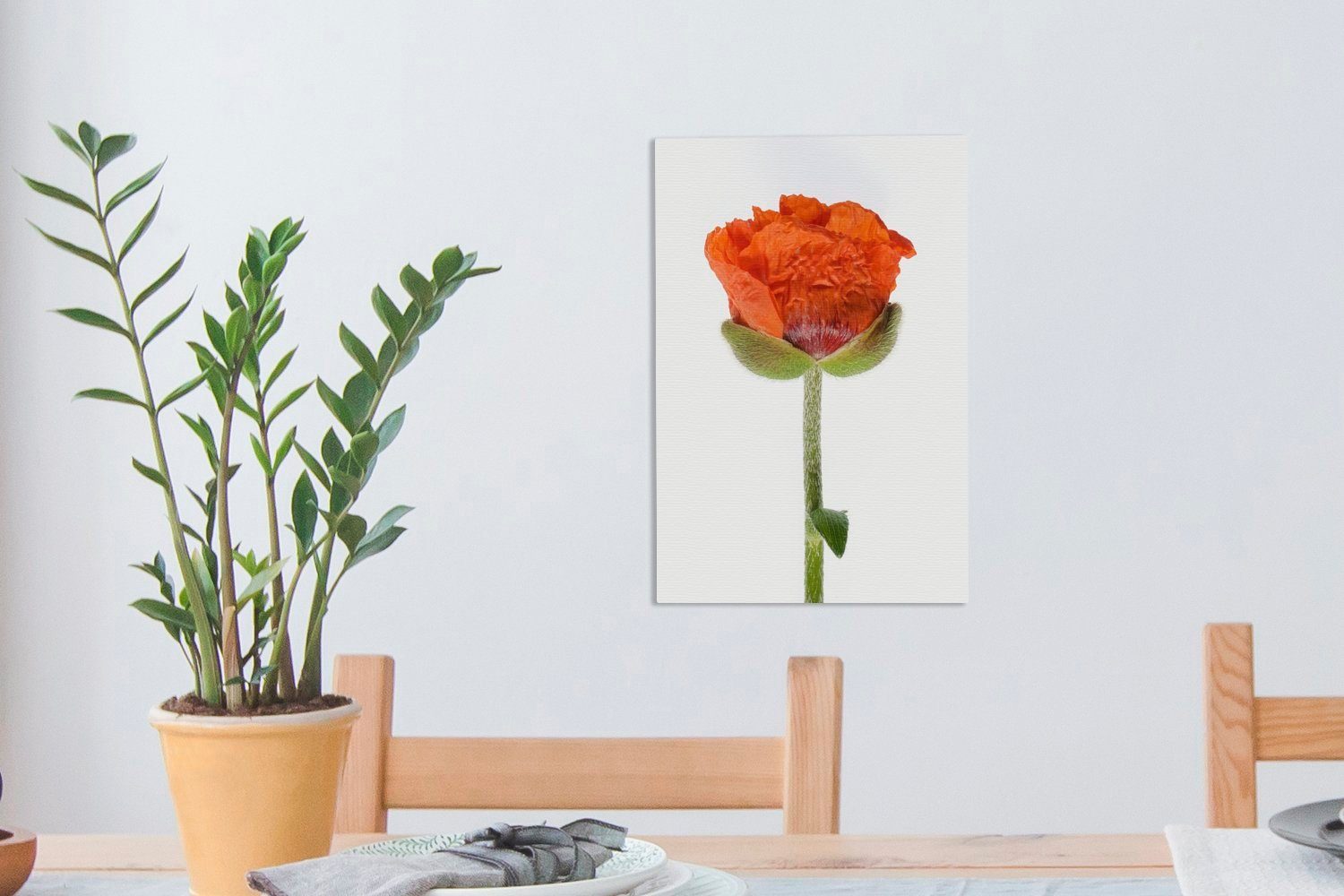Oranger Hintergrund, bespannt St), fertig Leinwandbild Mohn 20x30 Leinwandbild inkl. weißem vor Gemälde, cm OneMillionCanvasses® Zackenaufhänger, (1