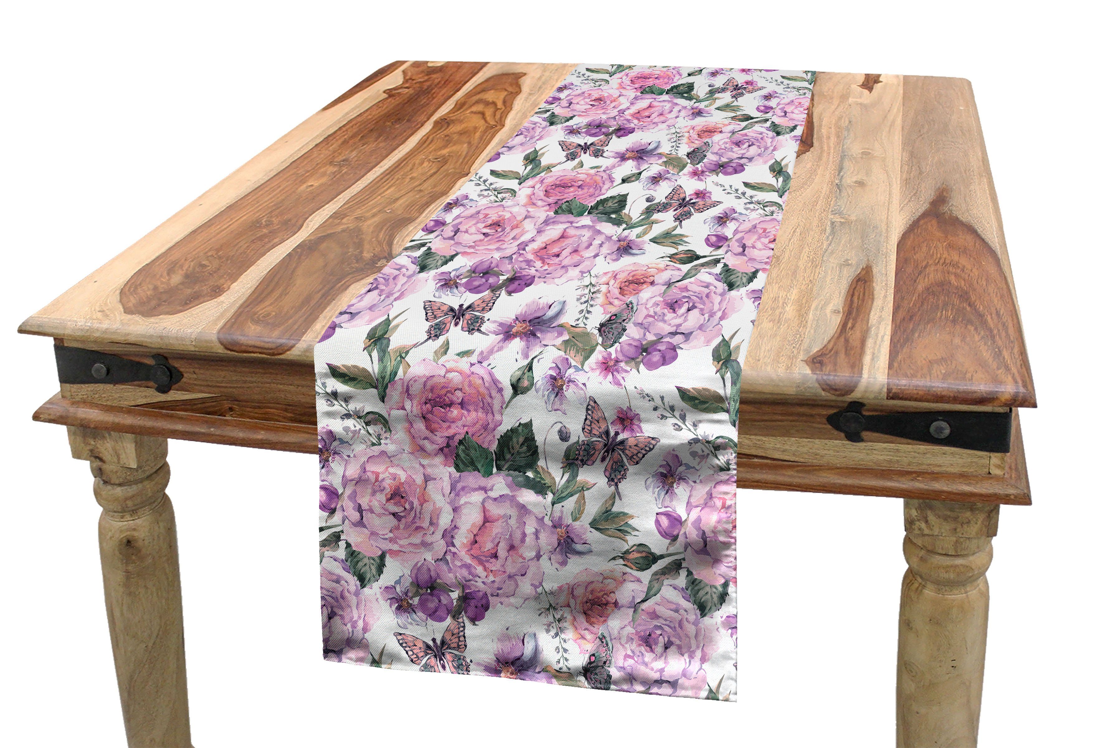 Abakuhaus Tischläufer Esszimmer Küche Rechteckiger Dekorativer Tischläufer, Blumen Swallowtails und Rosen
