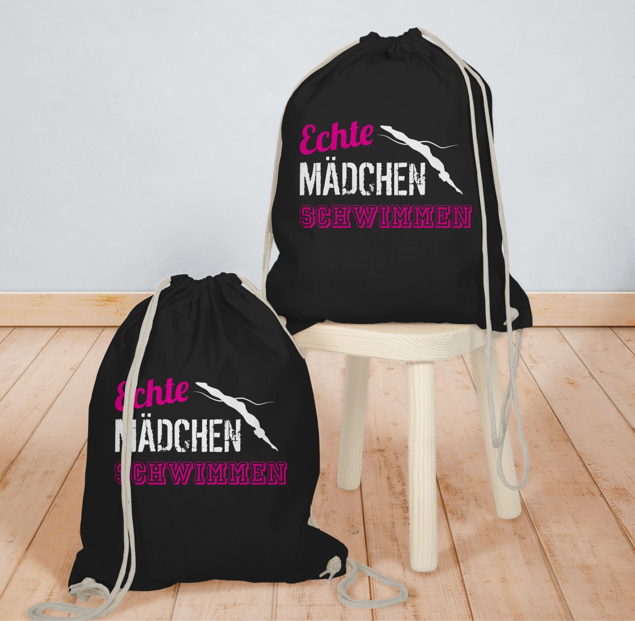 Shirtracer Turnbeutel Echte Mädchen schwimmen, Wassersport Zubehör & Bekleidung
