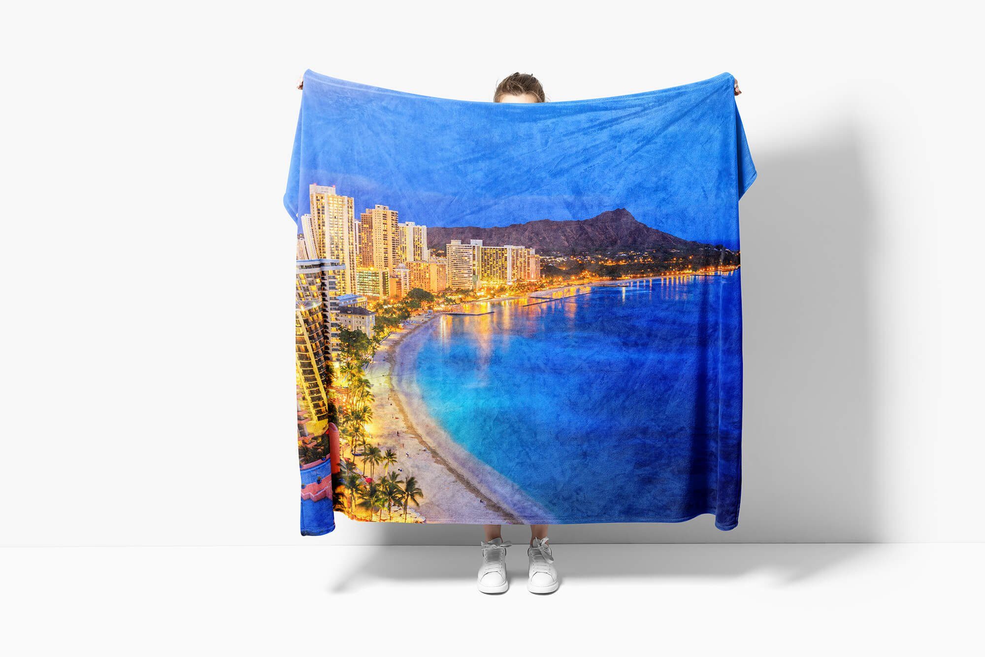 Sinus Art Handtücher Baumwolle-Polyester-Mix Kuscheldecke Strandhandtuch Handtuch mit Kü, Saunatuch Fotomotiv (1-St), Honolulu Handtuch Hawaii