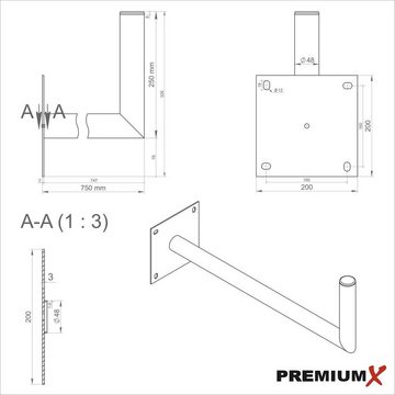 PremiumX 70-75cm Wandhalter Stahl verzinkt SAT Wandhalterung Schraubensatz SAT-Halterung