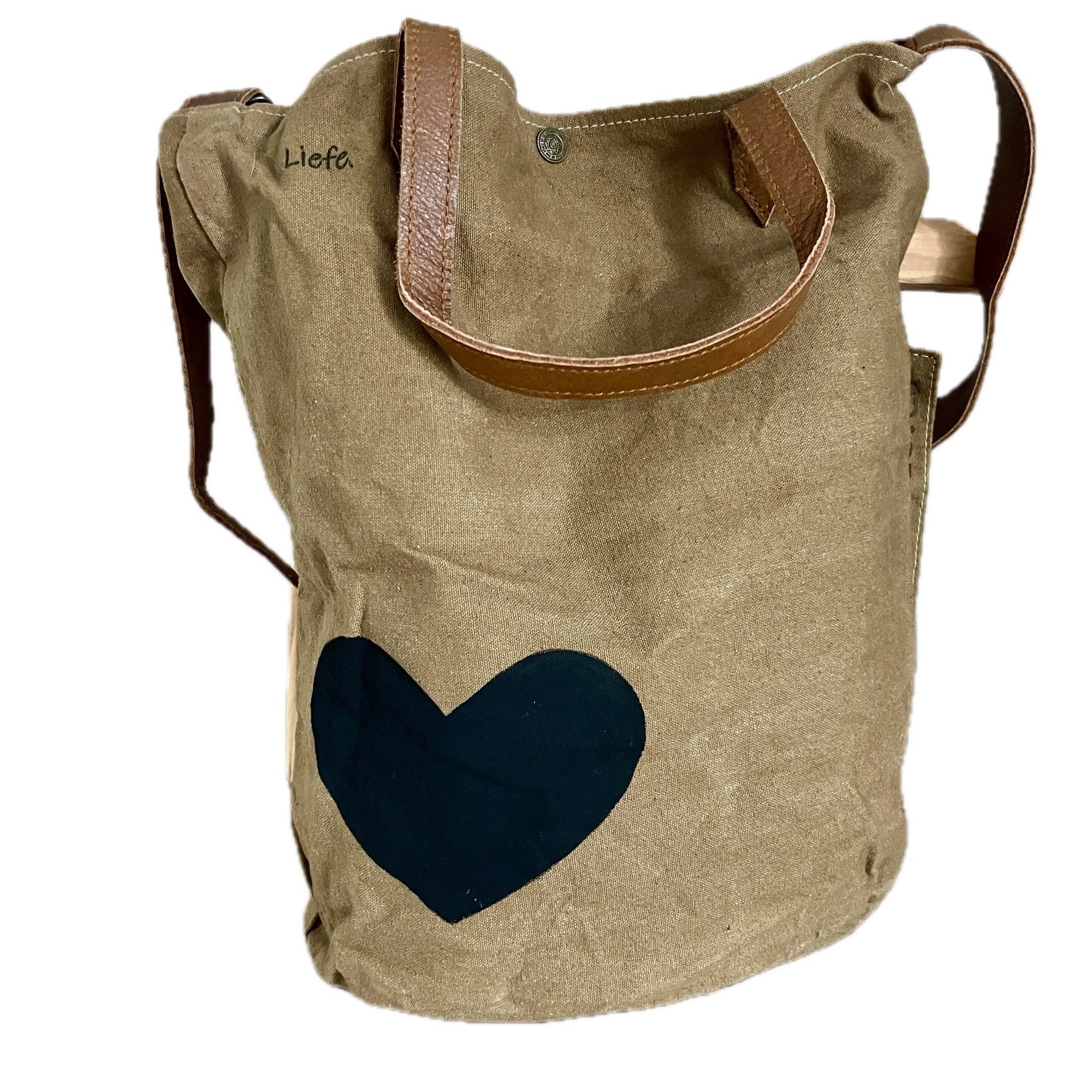 LK Trend & Style Shopper Vintage BucketBag Herz schwarz dunkles Canvas (Weekender), Wiederverwendung von Canvas