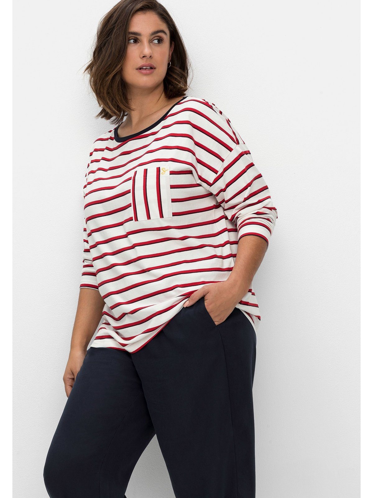 Sheego Langarmshirt Große Größen in weiter Form, mit Brusttasche | Oversize-Shirts