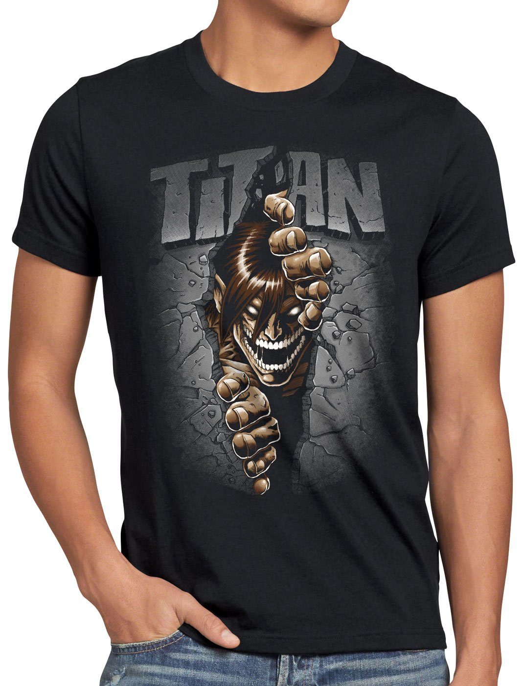 style3 Print-Shirt Herren T-Shirt Titan Mauerdurchbruch japan anime AoT Titan on Attack