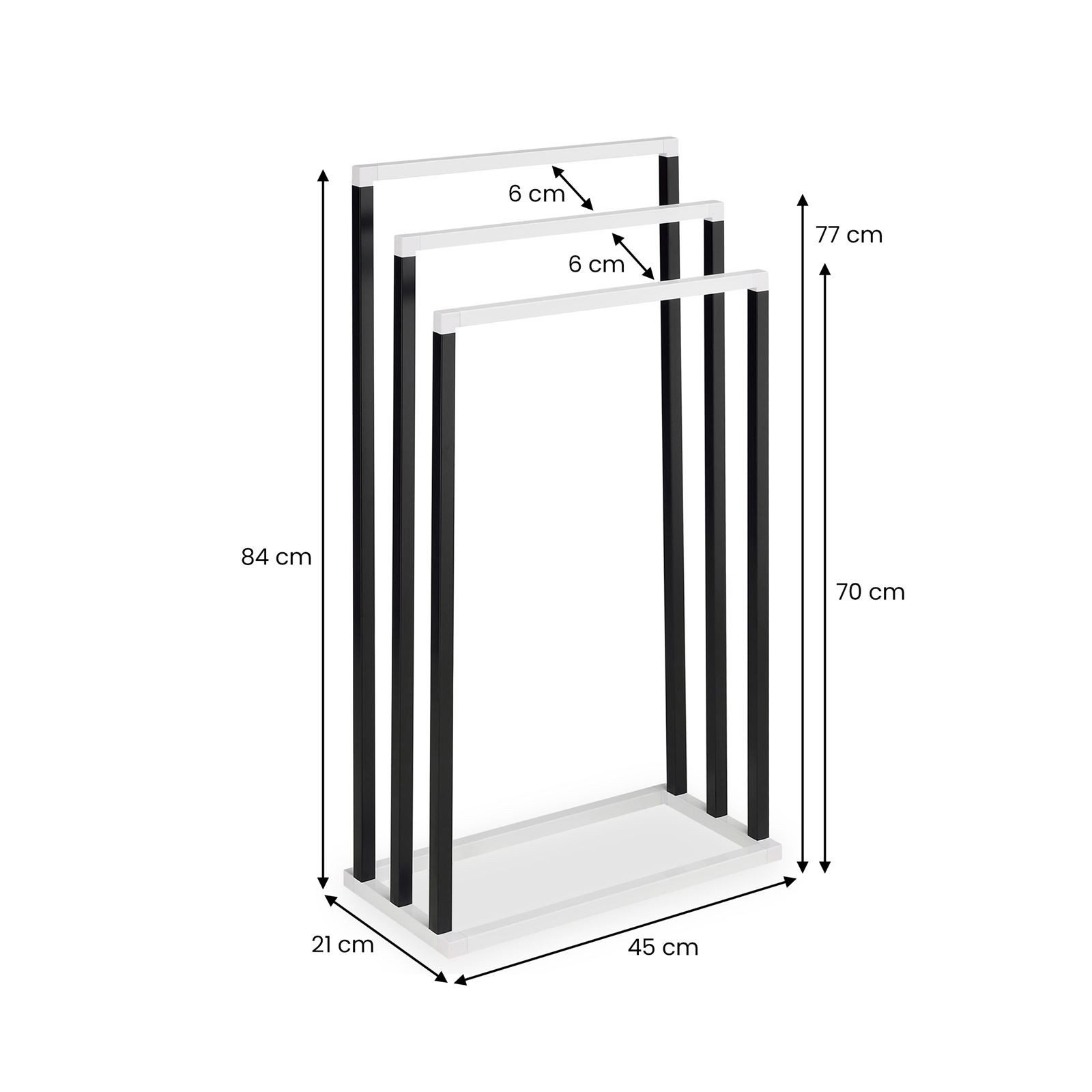 IDIMEX Handtuchständer KUNO, Handtuchhalter, freistehend mit 3 Stangen aus Metall schwarz/weiß