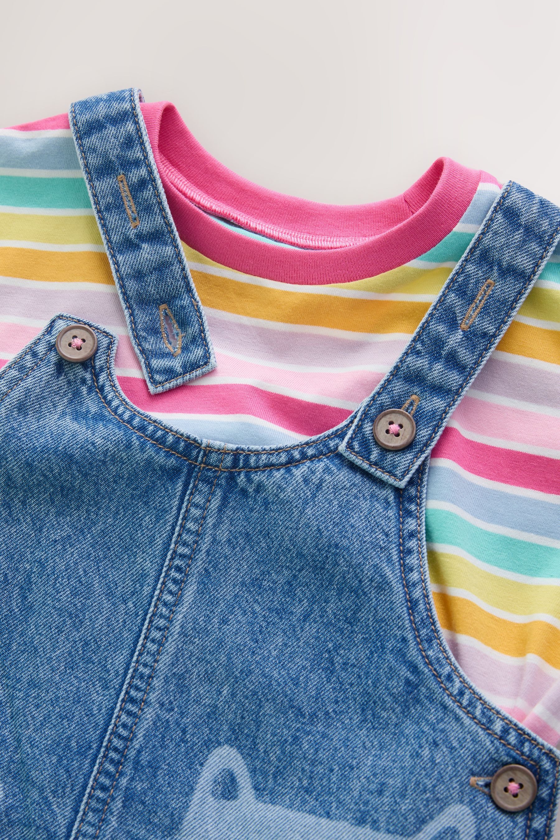 Next Playsuit Denim-Latzhose mit Katzen-Print und T-Shirt (2-tlg)