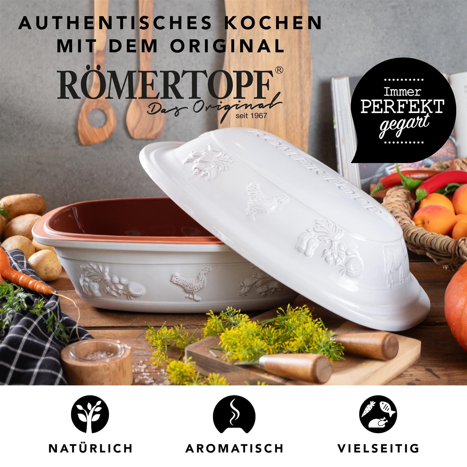 RÖMERTOPF Bräter Großer Bräter RUSTICO, für 6 Personen, Keramik (Set), antihaft