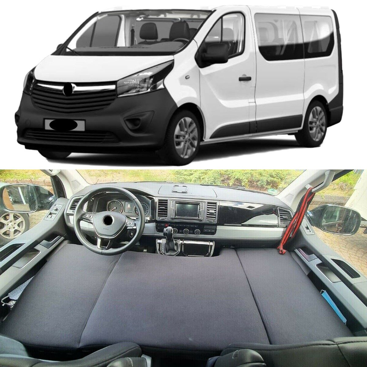 Klappmatratze für Opel Vivaro B Bj 2014-19 (T56), BREMER SITZBEZÜGE, (Set, 3-teilige klappbare Schlafauflage), in Schwarz