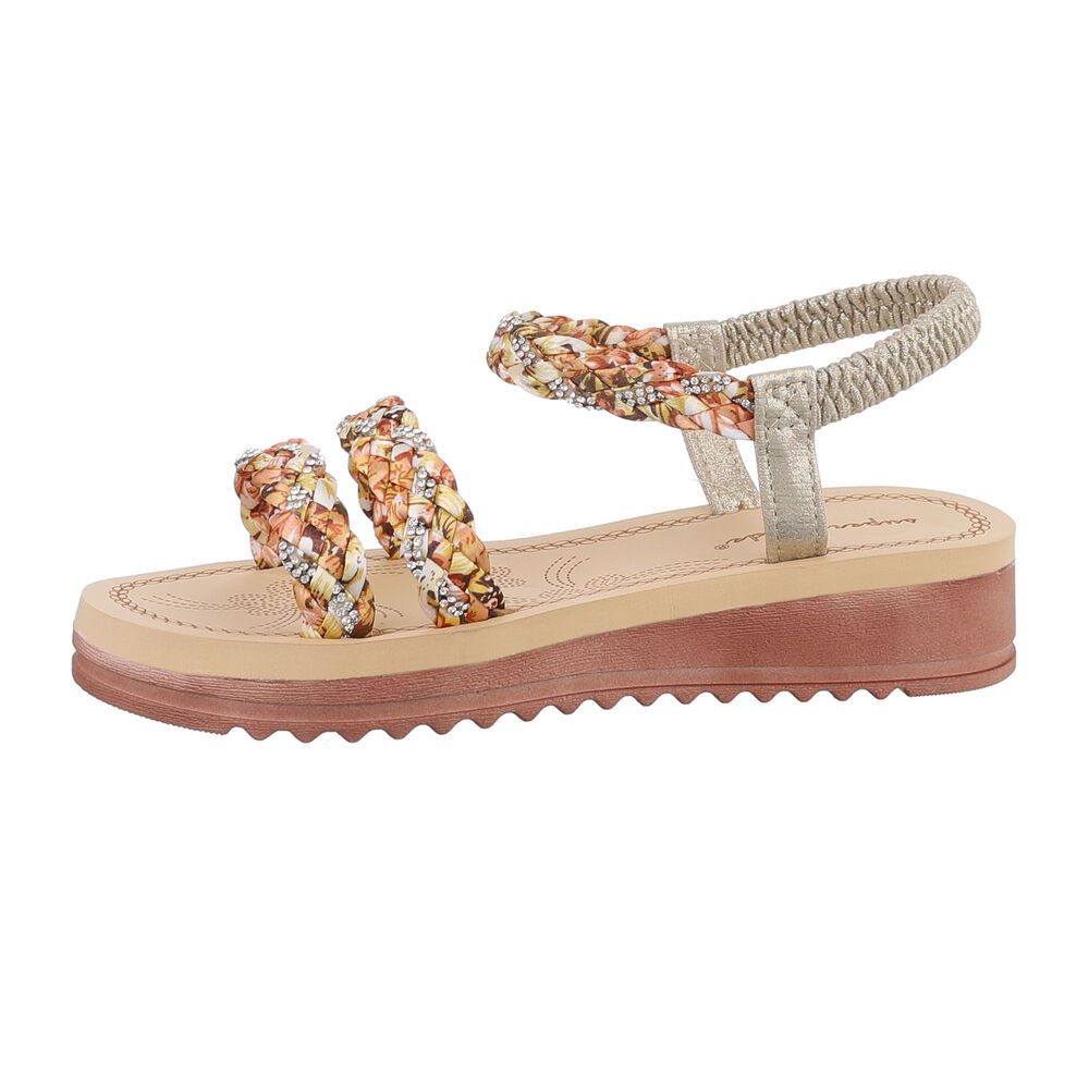 Ital-Design Damen Freizeit Riemchensandalette (85960449) Keilabsatz/Wedge Keilsandaletten in Gold