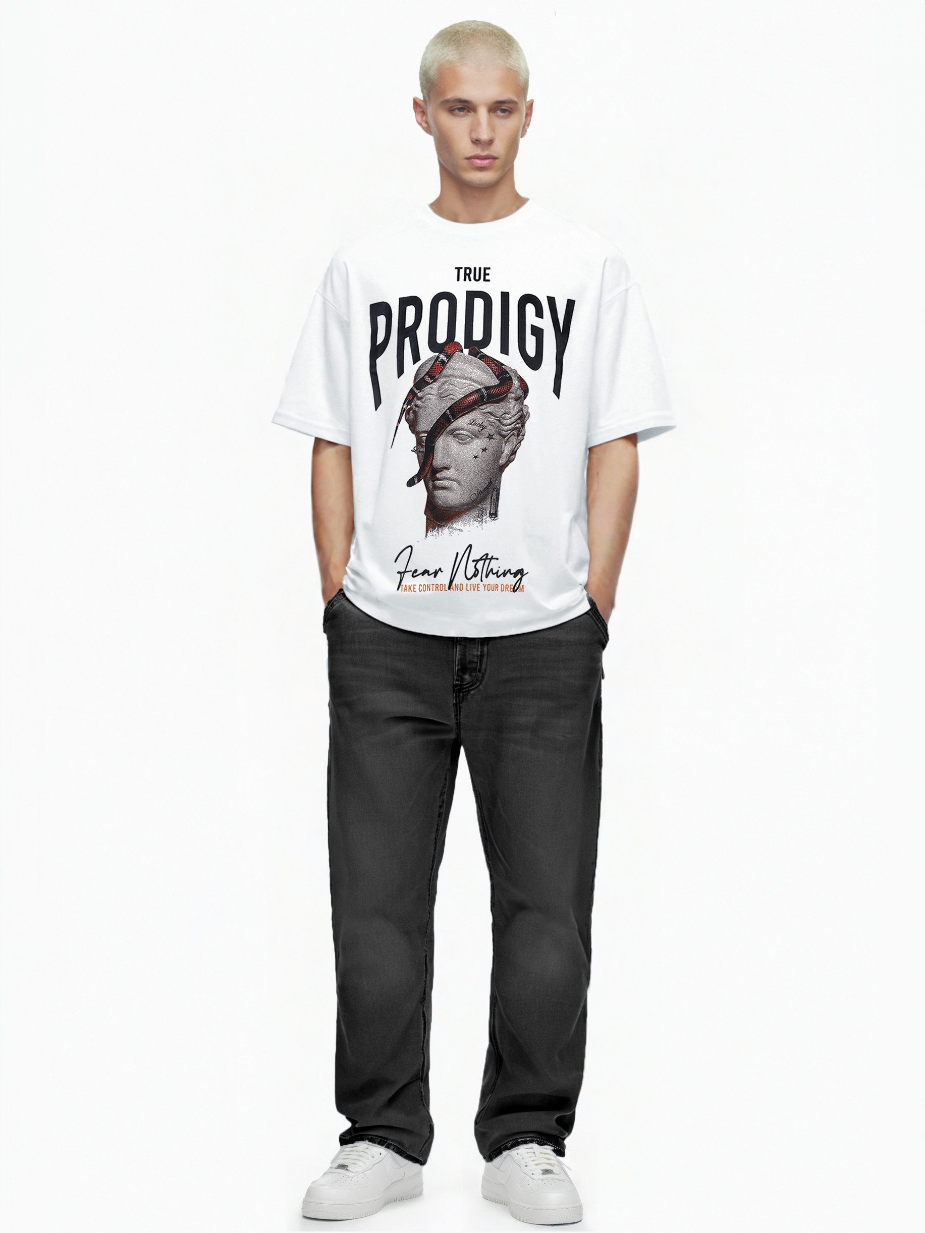 trueprodigy Oversize-Shirt Jamie Logoprint Rundhals dicker Stoff