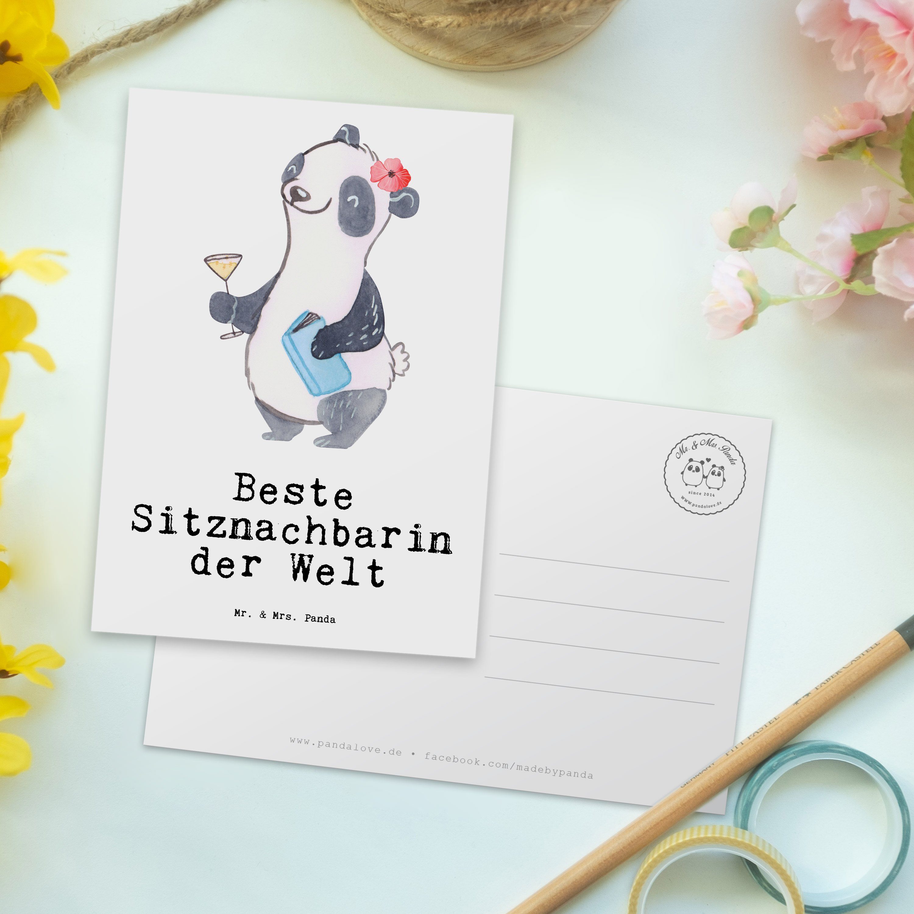 Mr. & - Geburtstagskart Mrs. Welt Postkarte Weiß - Panda der Geschenk, Panda Beste Sitznachbarin