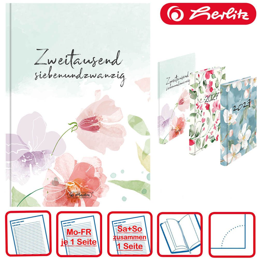 Herlitz Buchkalender A5 Rainbow 2027 Blumen pastell