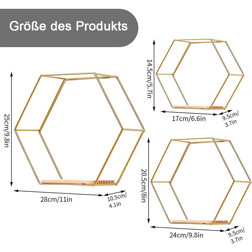 3 NUODWELL Hexagon-Wandregalen Wandregal schwarzen Stück Regalen Gold schwebenden hänge Regal