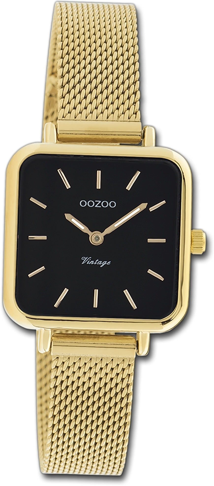 klein (ca. Damen Vintage Quarzuhr Oozoo Series, Armbanduhr Mesharmband Gehäuse, gold, Damenuhr OOZOO 26x26mm) rechteckiges