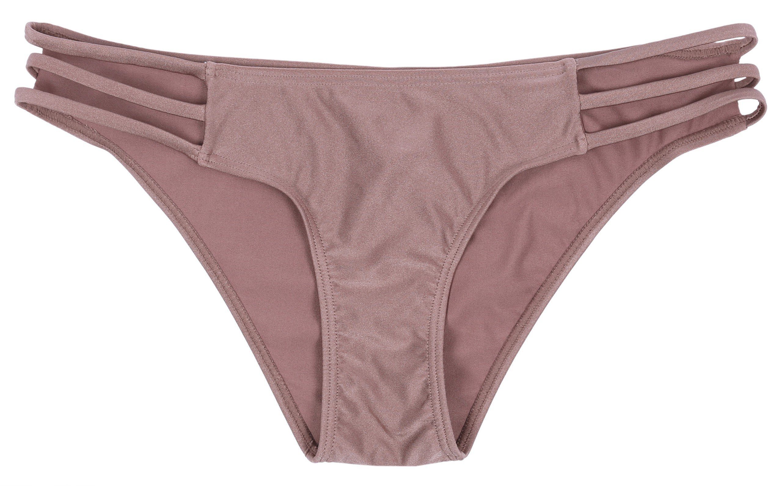 Badehose Brauner Damen Badeslip mit dekorativen Seitenstreifen L