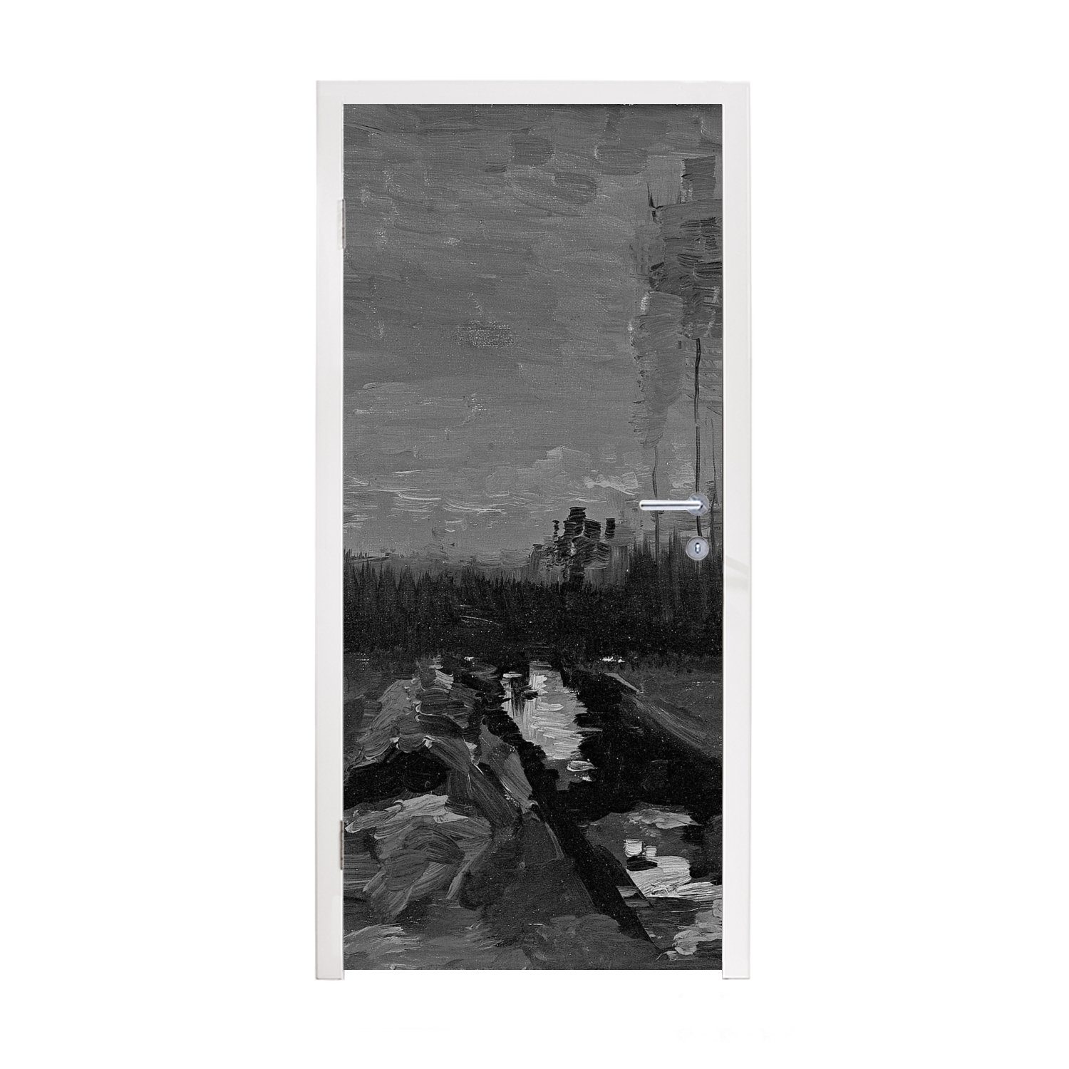 und St), cm - MuchoWow (1 Tür, weiß, Schwarz in Türtapete Dämmerung - für Landschaft Gogh der Matt, 75x205 Türaufkleber, bedruckt, Fototapete Vincent van