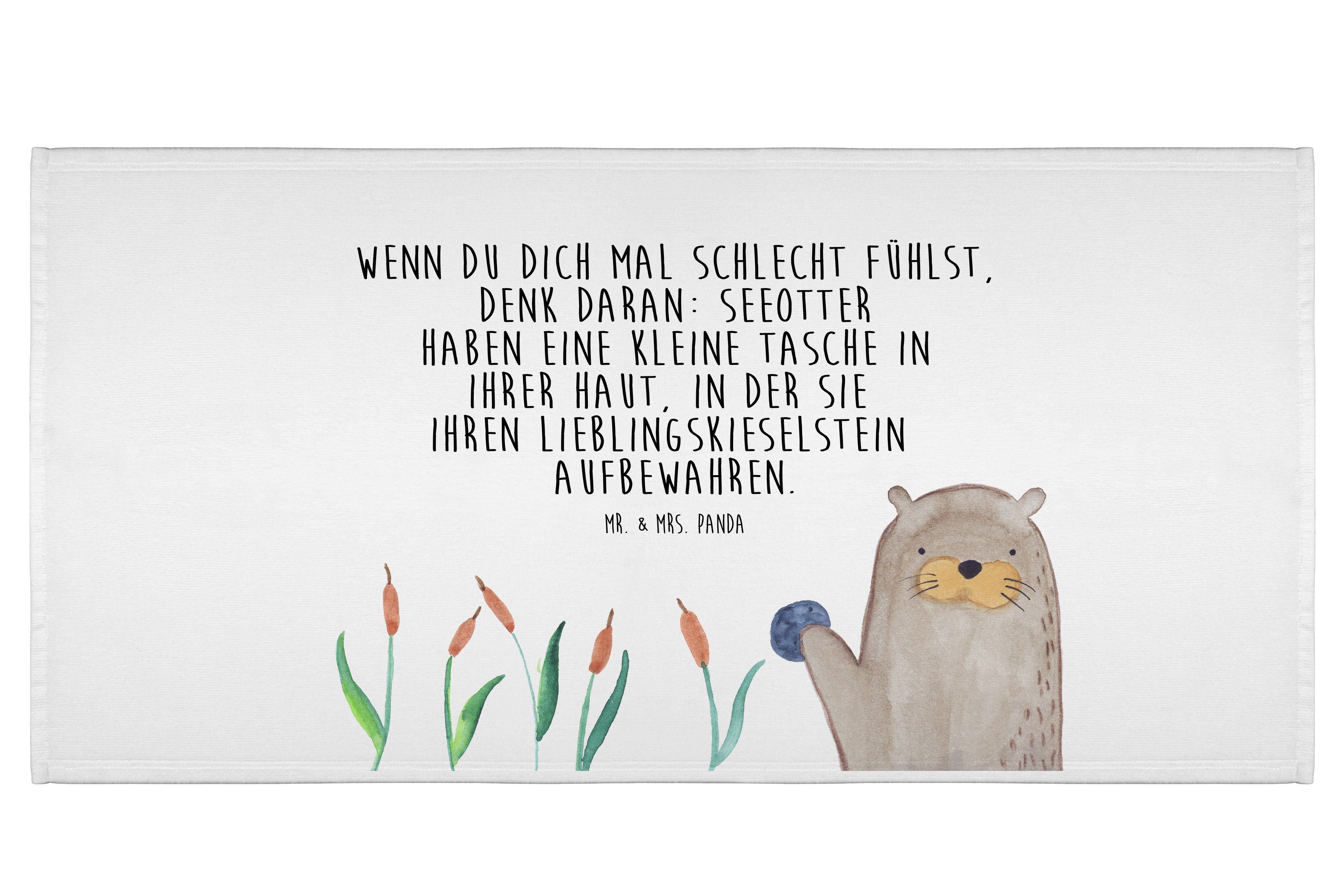 Mr. & Mrs. Panda Handtuch Otter mit Stein - Weiß - Geschenk, Seeotter, Badezimmer, Pflanzen, Fi, (1-St)