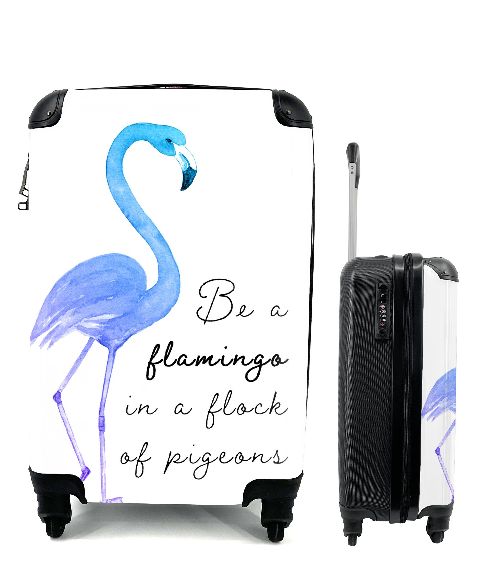 MuchoWow Handgepäckkoffer Blau - Lila - Flamingo, 4 Rollen, Reisetasche mit rollen, Handgepäck für Ferien, Trolley, Reisekoffer