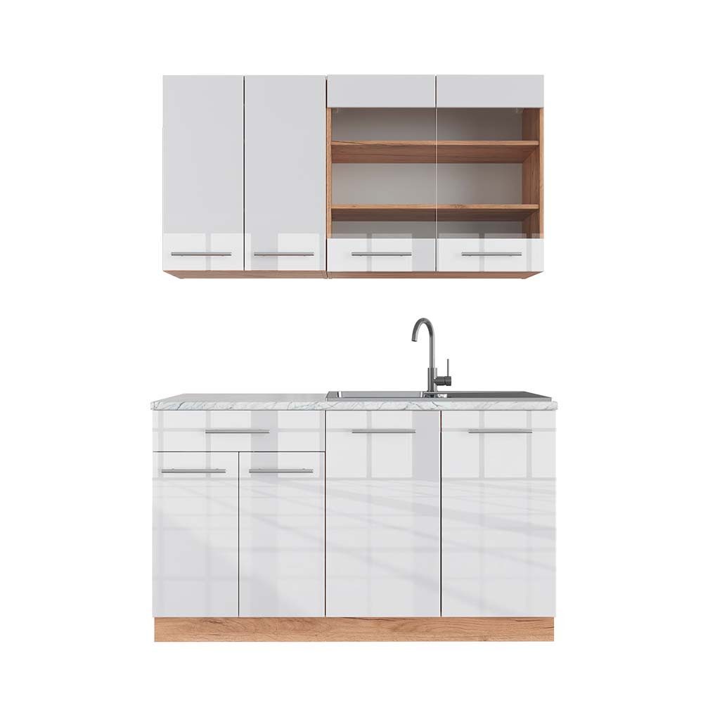 Vicco Winkelküche R-Line, Weiß Hochglanz/Goldkraft Eiche, günstig online kaufen