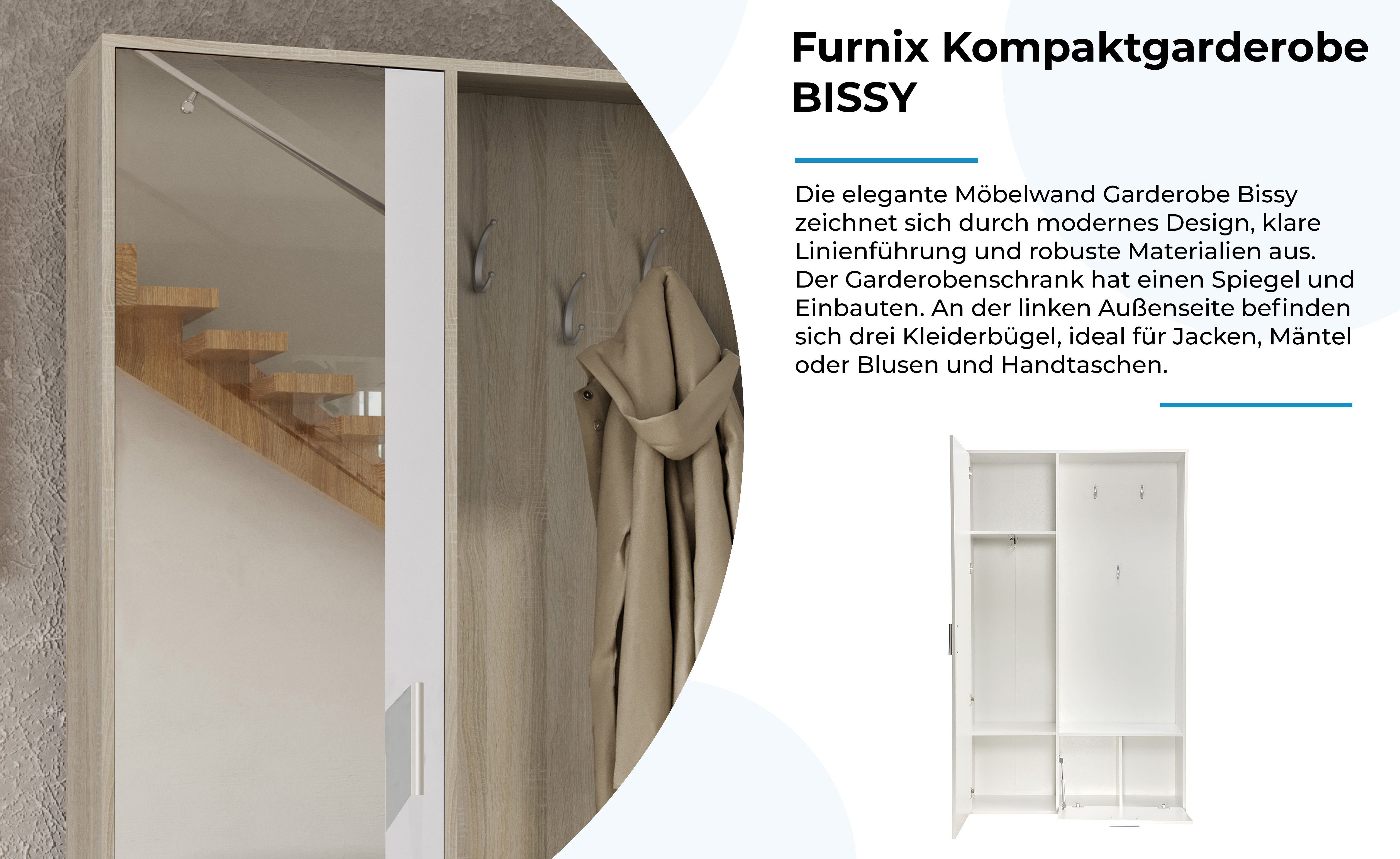 Furnix Kompaktgarderobe BISSY zeitlos Garderobenschrank, Schuhschrank, Garderobenhaken Spiegel, praktisch und Sonoma/ mit Schneeweiß