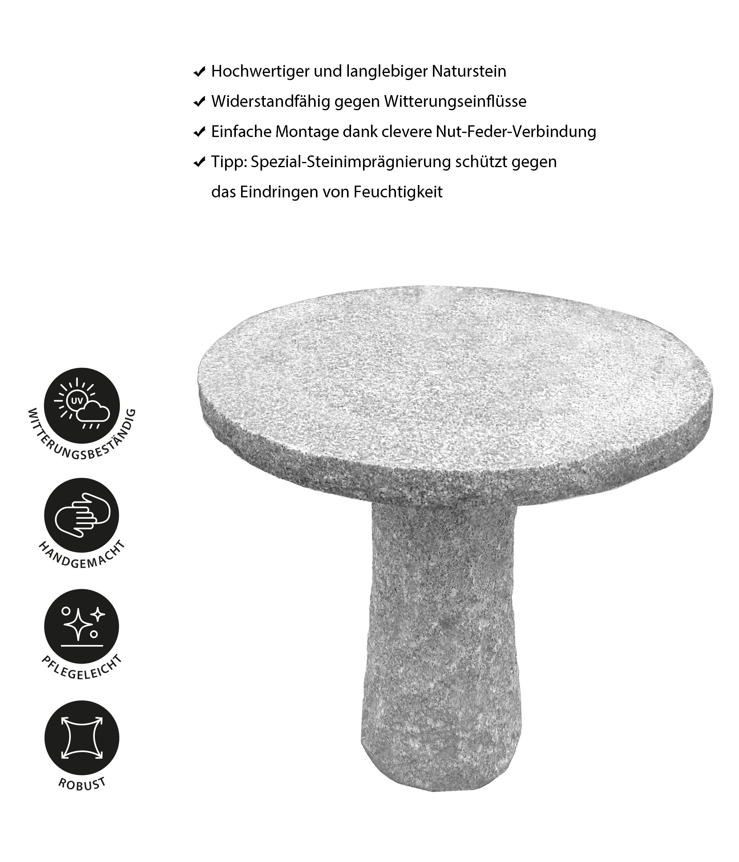 Dehner Gartentisch Granit-Tisch, Ø 75 cm, Höhe 75 cm, grau