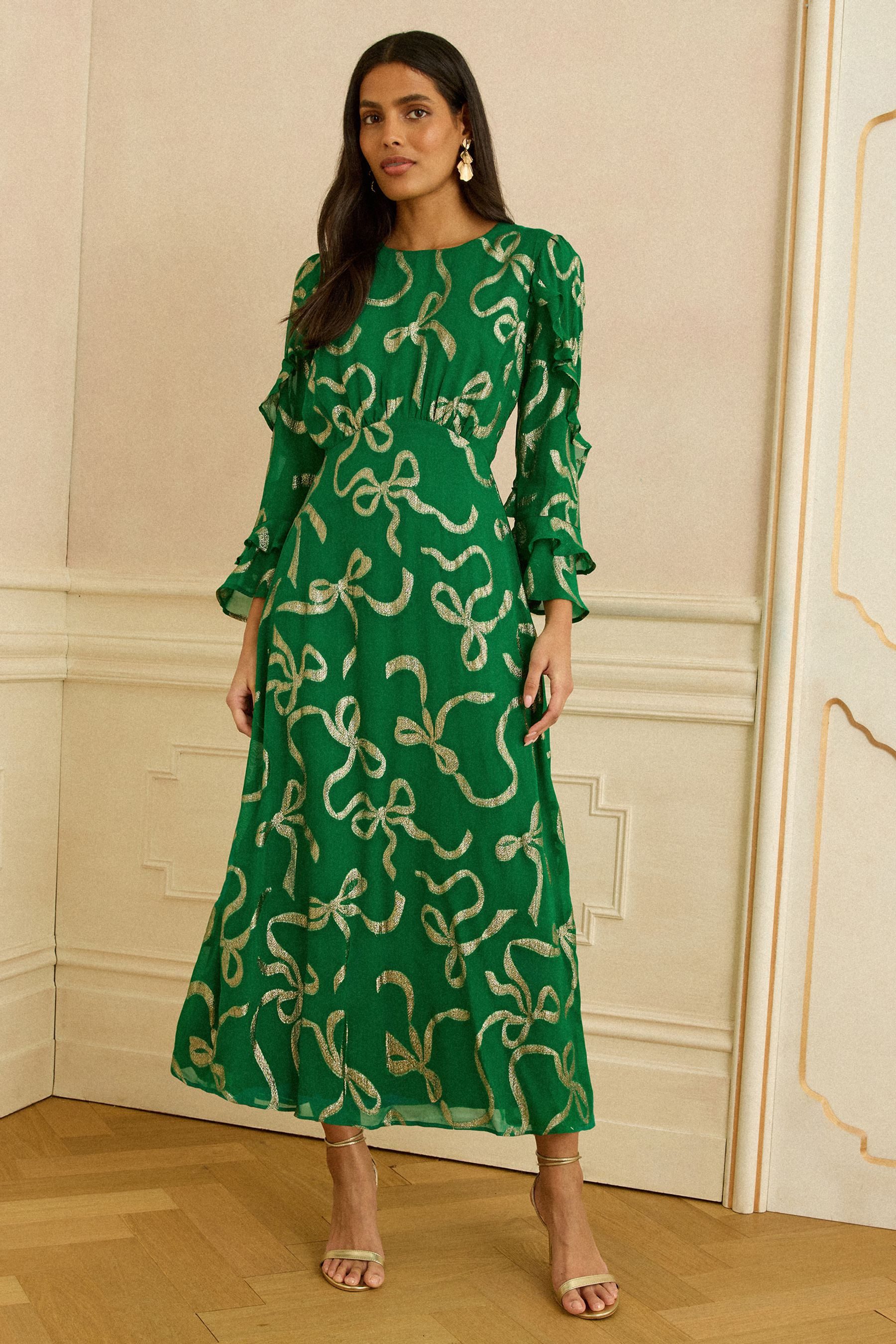 Love & Roses Maxikleid Love & Roses Maxikleid mit Rüschenärmeln, Regular (1-tlg)