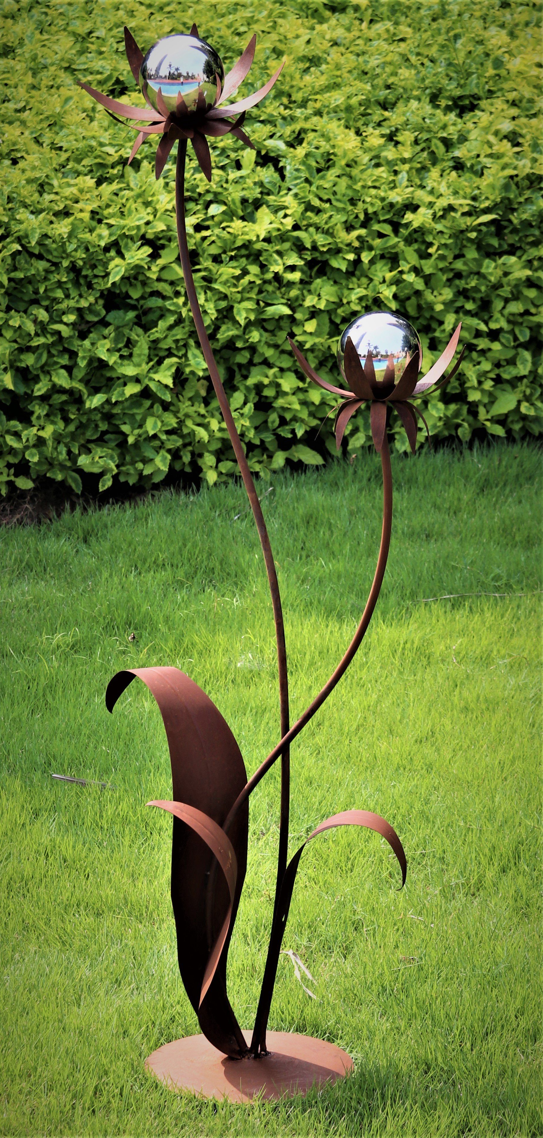 Bocker 120 Garten Skulptur poliert Blume Kugel cm Gartenstecker Edelstahl Garten-Ambiente Corten Milano Cortenstahl Jürgen