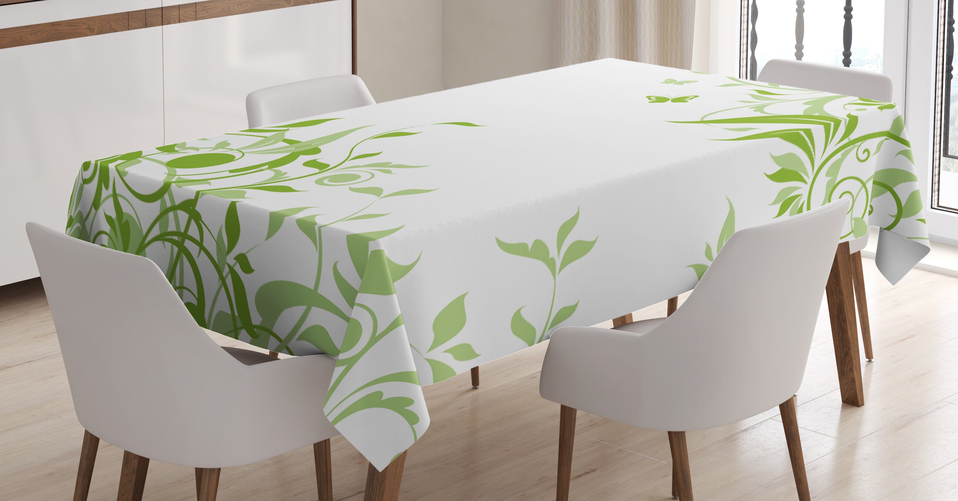 Abakuhaus Tischdecke Farbfest Waschbar Für den Außen Bereich geeignet Klare Farben, Grün Frühlings-Zeit-Schmetterling