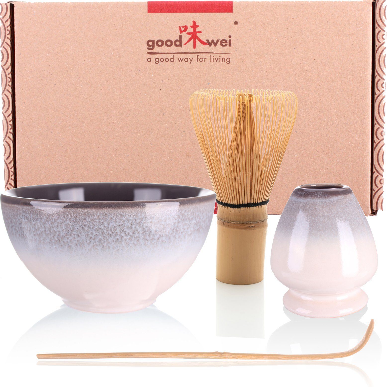Goodwei Teeservice Matcha-Set "Kiri" 80 mit Teeschale, Matchabesen und Besenhalter (4-tlg), Keramik