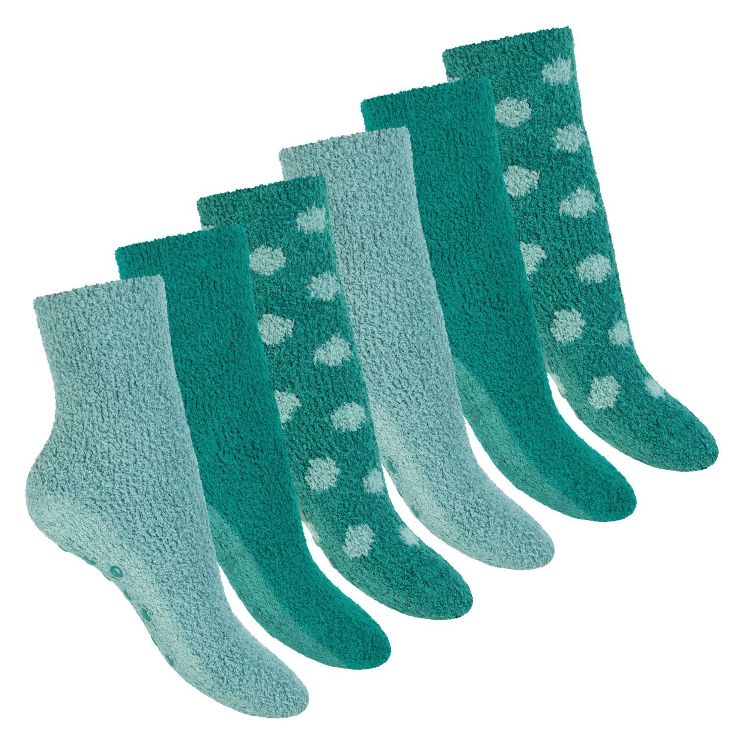 Footstar Kuschelsocken Plüschsocken für Damen & Herren Socken (6 Paar) Grün