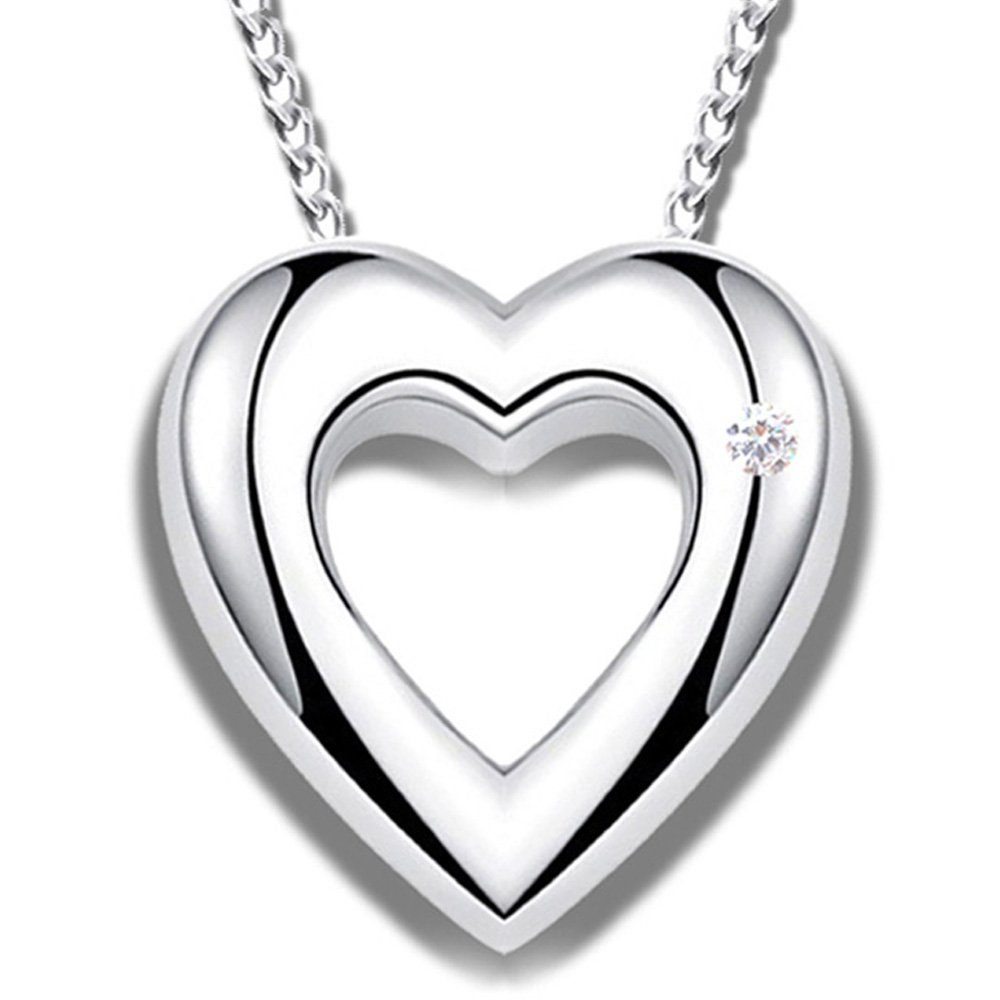 Limana Herzkette Herz Halskette 925 Sterling Silber ECHTER Diamant Anhänger  (0.01 ct), Geschenkdose mit Gravur "Für Dich"