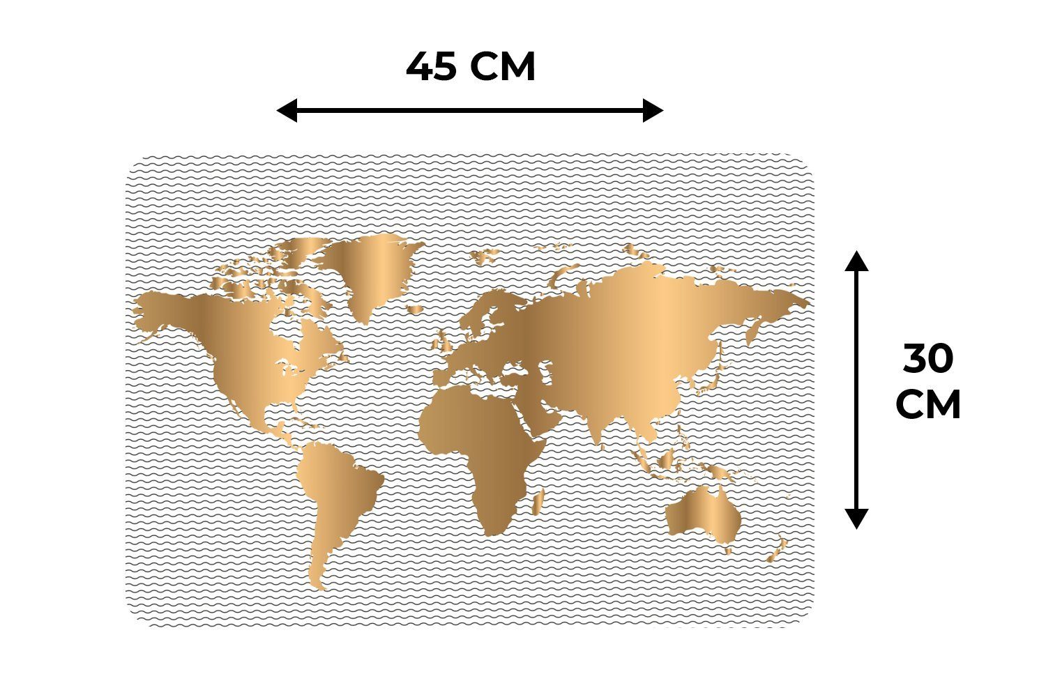 Schmutzabweisend - Platzmatte, Platzdecken, Weltkarte Wellen, Tischmatten, - (6-St), Platzset, MuchoWow, Platzset, Gold