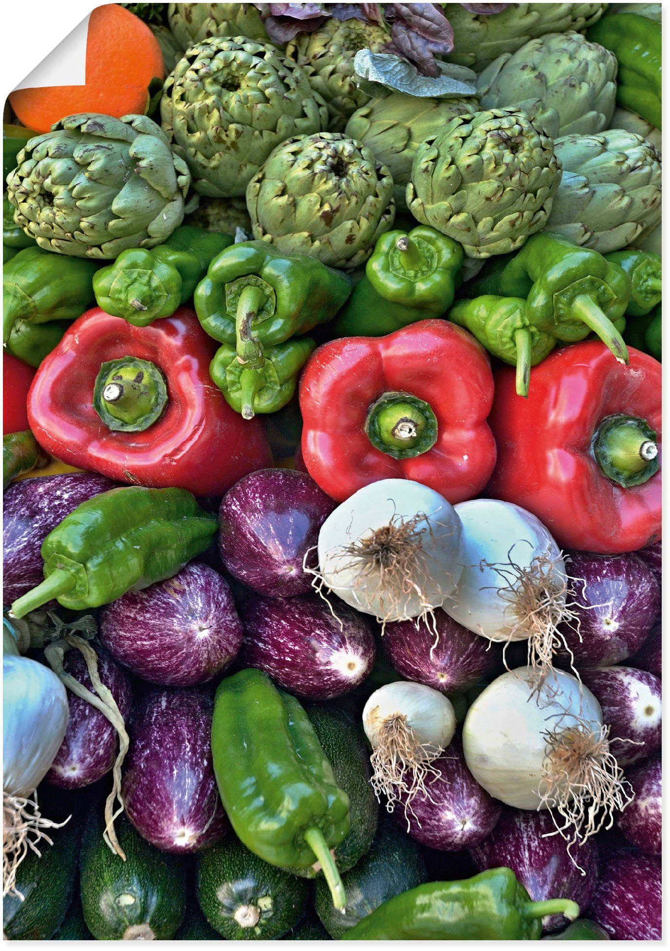 Artland Wandbild Gemischtes Gemüse Wandaufkleber Lebensmittel versch. Leinwandbild, vom St), Markt, Größen Alubild, (1 Poster oder in als