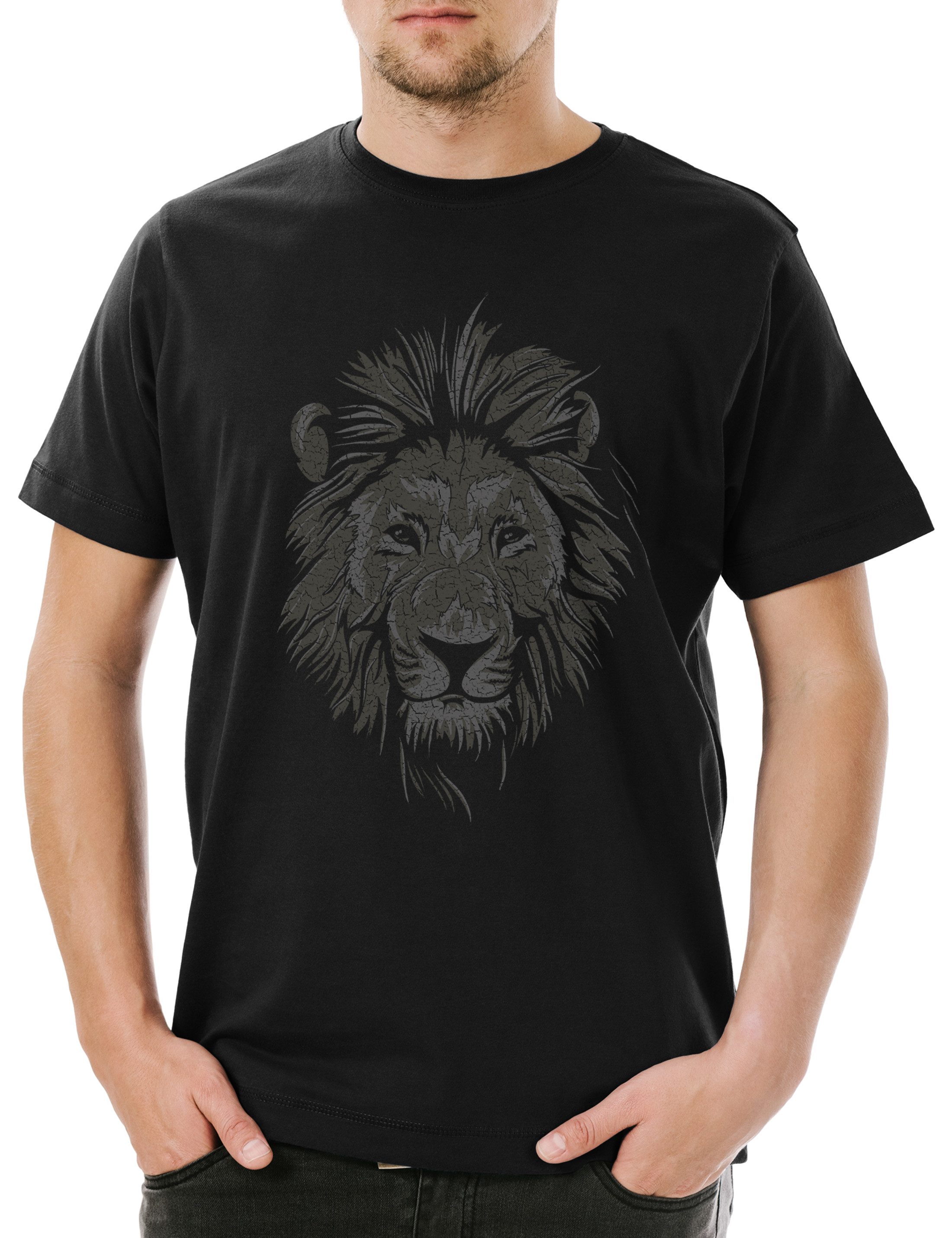 Print-Shirt Lion Face Herren T-Shirt Vegan Vegetarier Veganer Tierschutz Löwe Logo
