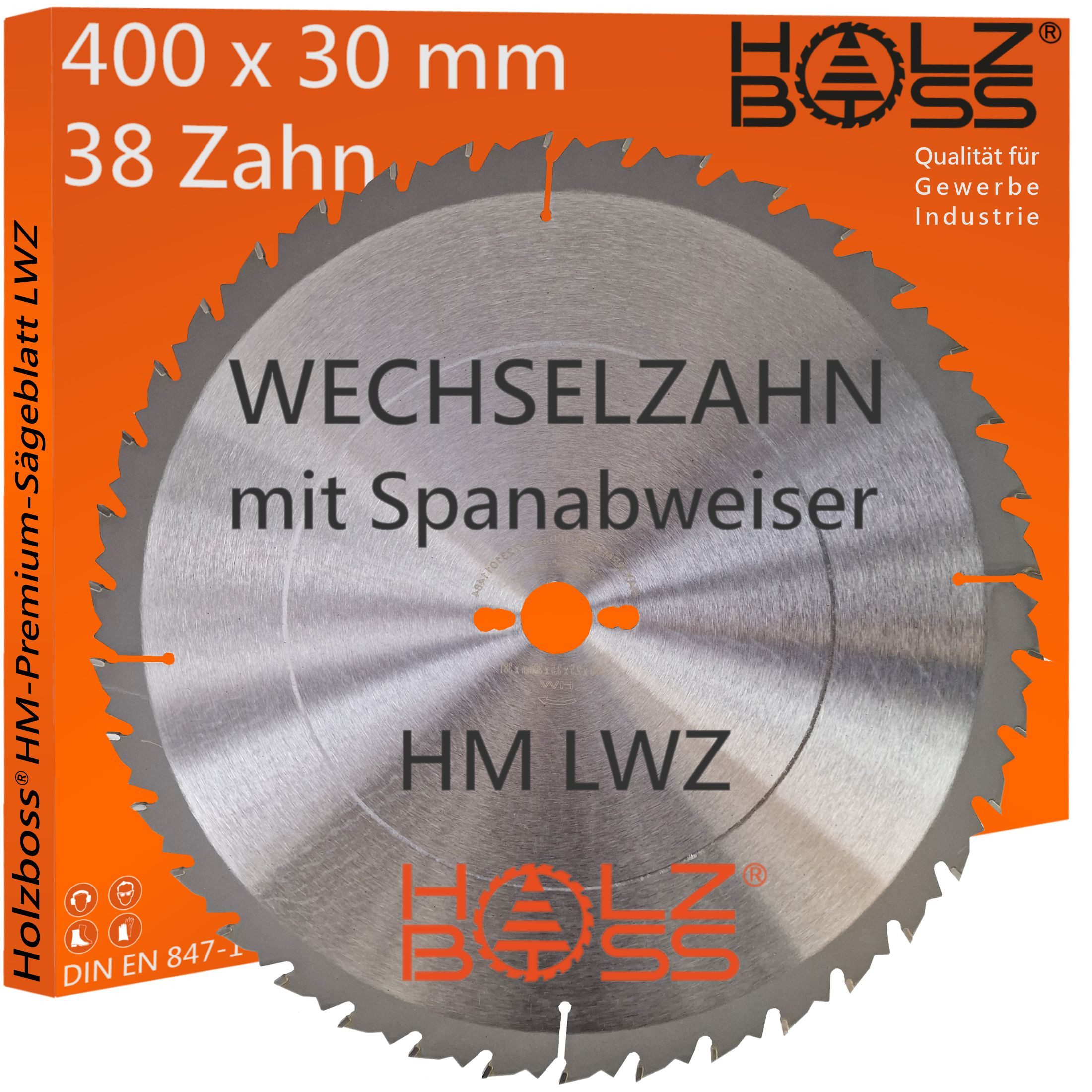 Holzboss® Sägeblatt HM-Kreissägeblatt 38xZahn LWZ 400x30mm mit Spanabweiser Rückschlagarm