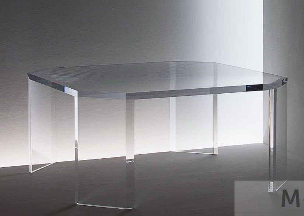 Design Objekte Beistelltisch Acryl Beistelltisch Salontisch in achteckiger Form, Tisch aus hochterigem Acryl mit extrem hohen Makrolonanteil