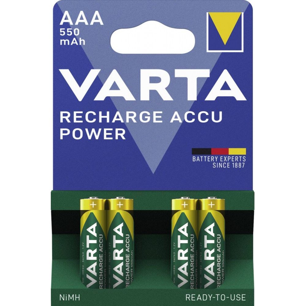 VARTA Varta RECHARGE ACCU Power AAA 550mAh Batterien. Akku Varta RECHARGE ACCU Power AAA 550mAh Blister 4, Umweltfreundlich und nachhaltig einsetzbar