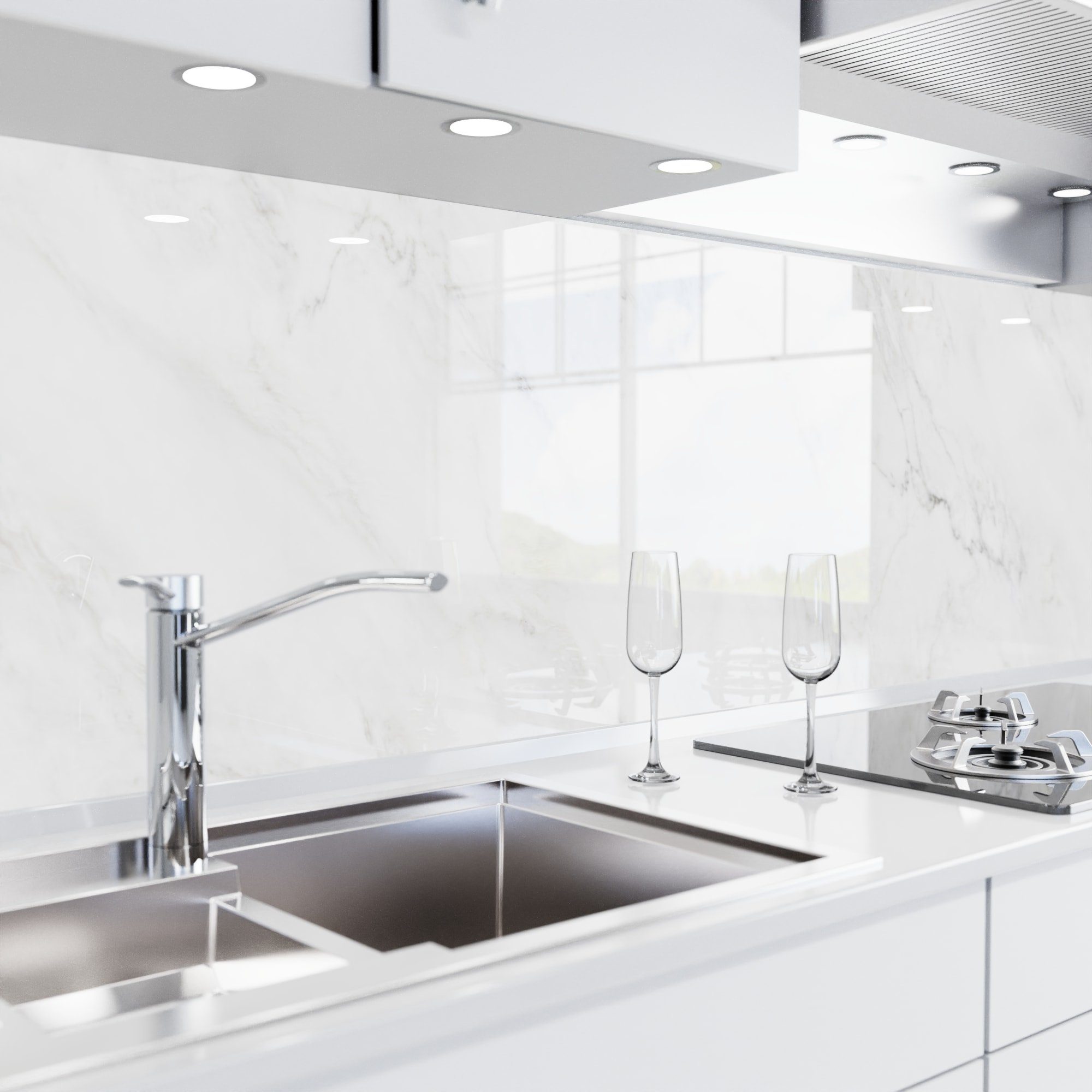 danario Küchenrückwand Folie selbstklebend, Glasoptik, Spritzschutz Küche, versteift & robust