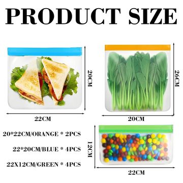 Lubgitsr Gemüsebeutel Silikonbeutel wiederverwendbar, Zipper Lebensmittel-Beutel, (10-tlg)