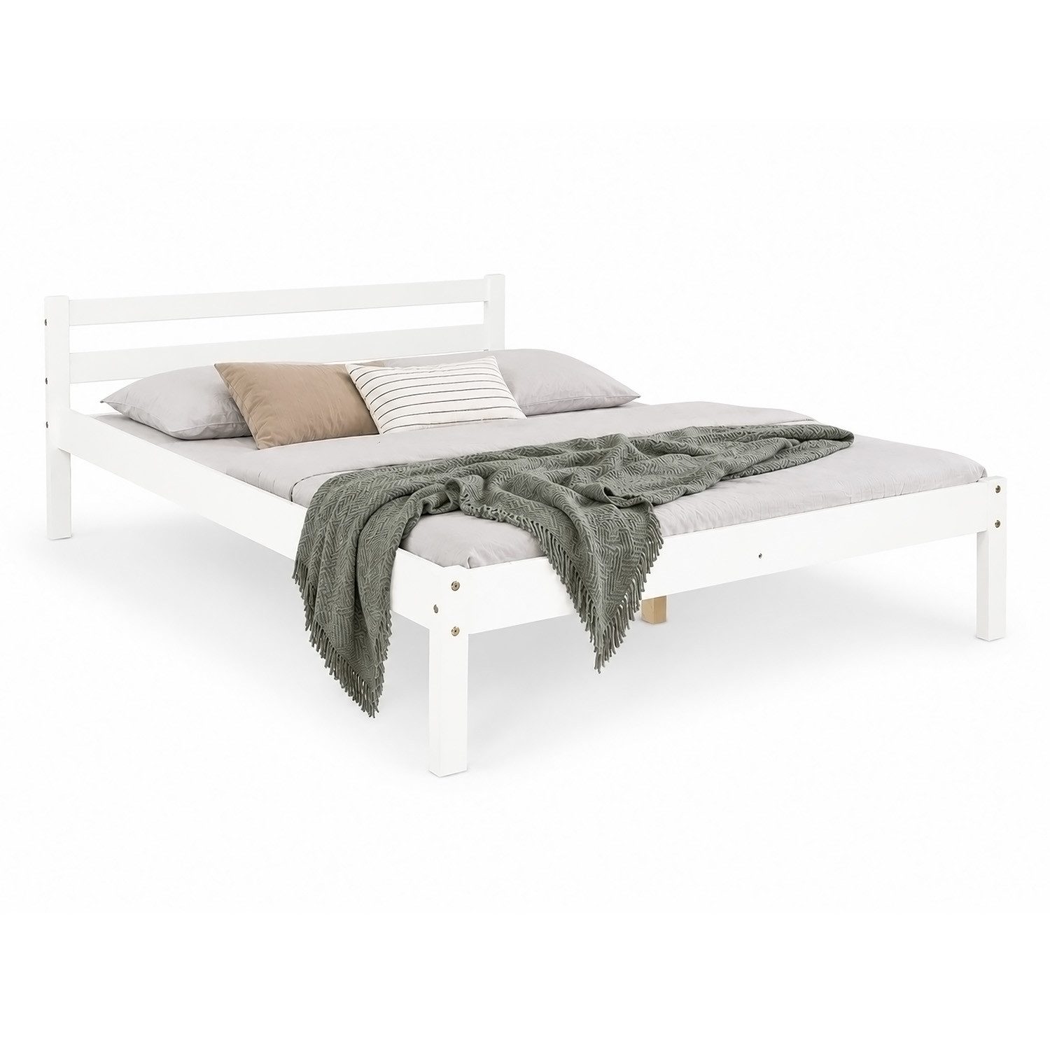 Homestyle4u Holzbett 90x200 mit Lattenrost niedrig Futonbett Kinderbett Natur Set (Set, mit Lattenrost), Weiß, 140x200