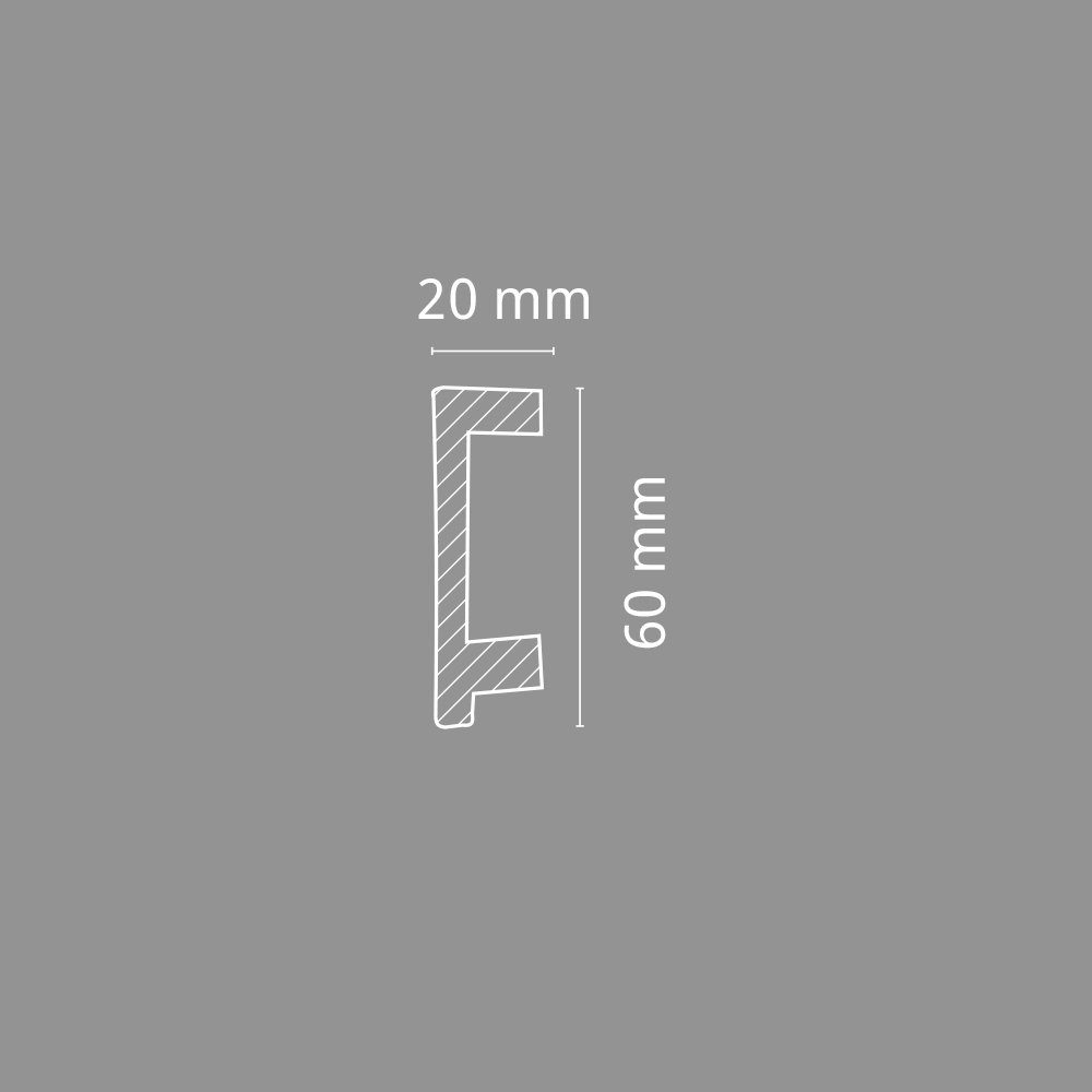Homestar Zierleiste Wandleiste Fußleiste CU, (20 x 60 mm) Länge 2m, LED -fähig, zum kleben, Styropor, überstreichbar