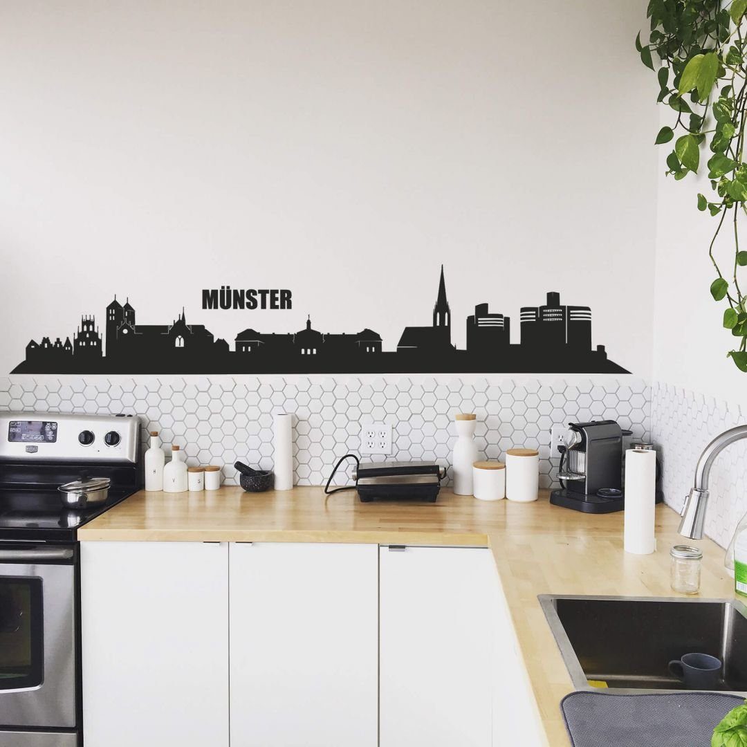 K&L Wall Art Wandtattoo Stadt Wandtattoo Münster Skyline schwarz Silhouette modern 120cm, Wandbild selbstklebend, entfernbar
