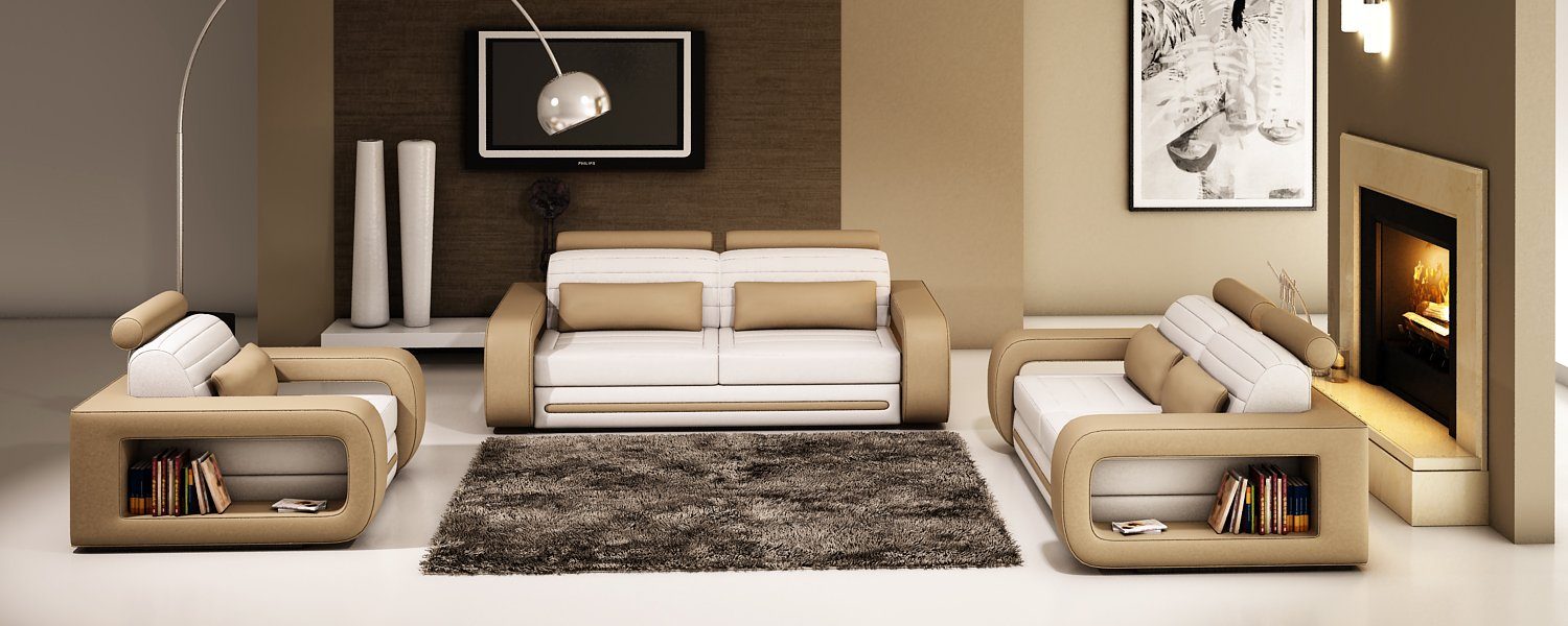 JVmoebel Sofa Neu, Made in Ledersofa Weiß-schwarzes Sitzer 3 Modern Couch Design Europe