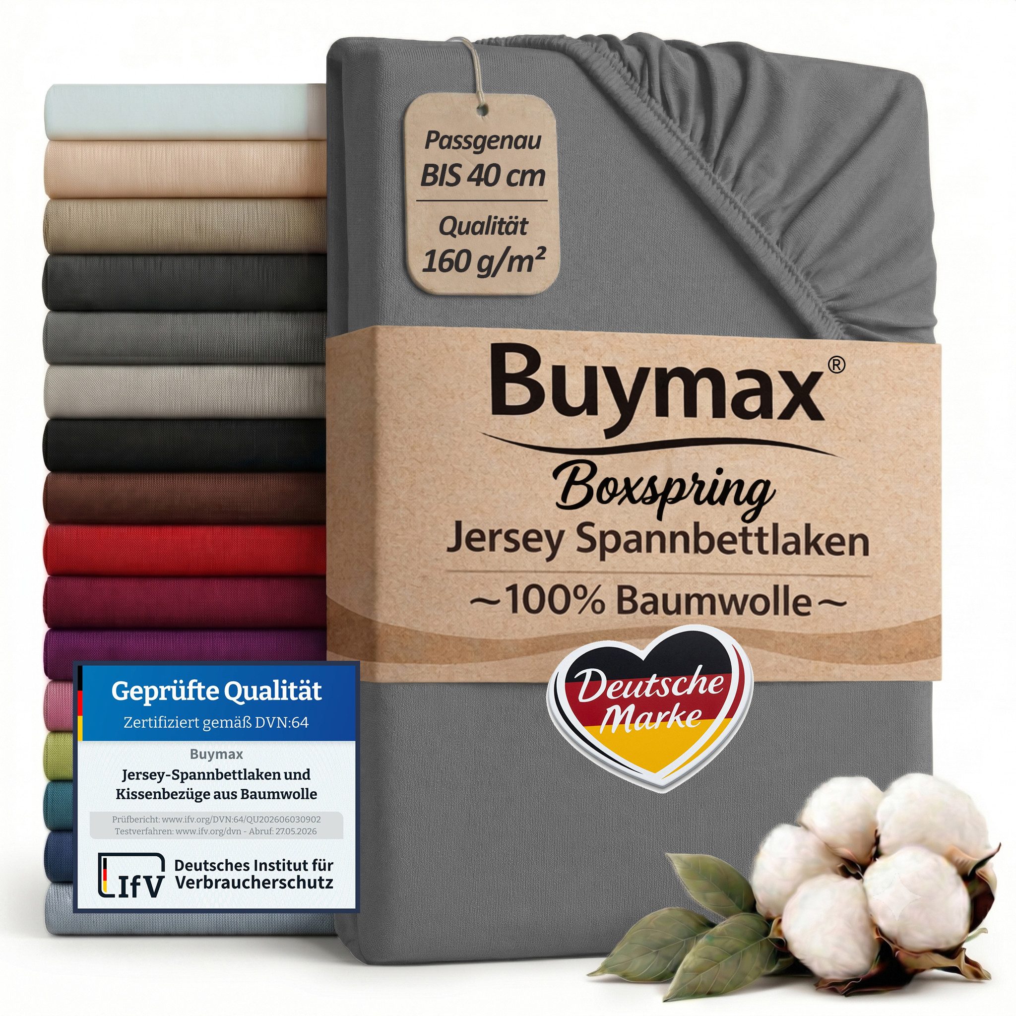 Buymax Spannbettlaken XL Boxspringbett, Jersey, Gummizug: Rundumgummizug, (1 Stück), 100% Baumwolle, 160 g/m², passend für Boxspringbetten und Wasserbetten