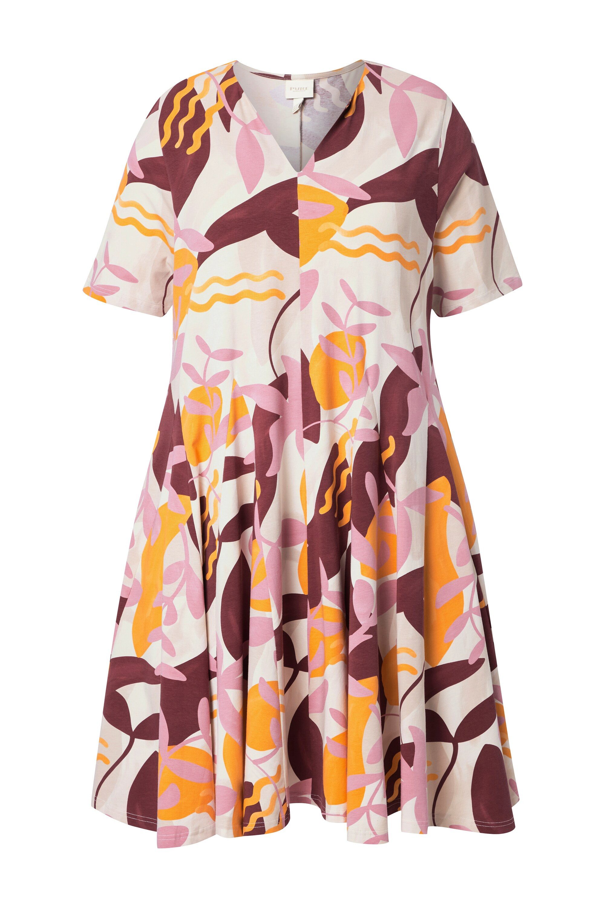 Ulla Popken Midikleid Jerseykleid Godetfalten Tunika-Ausschnitt