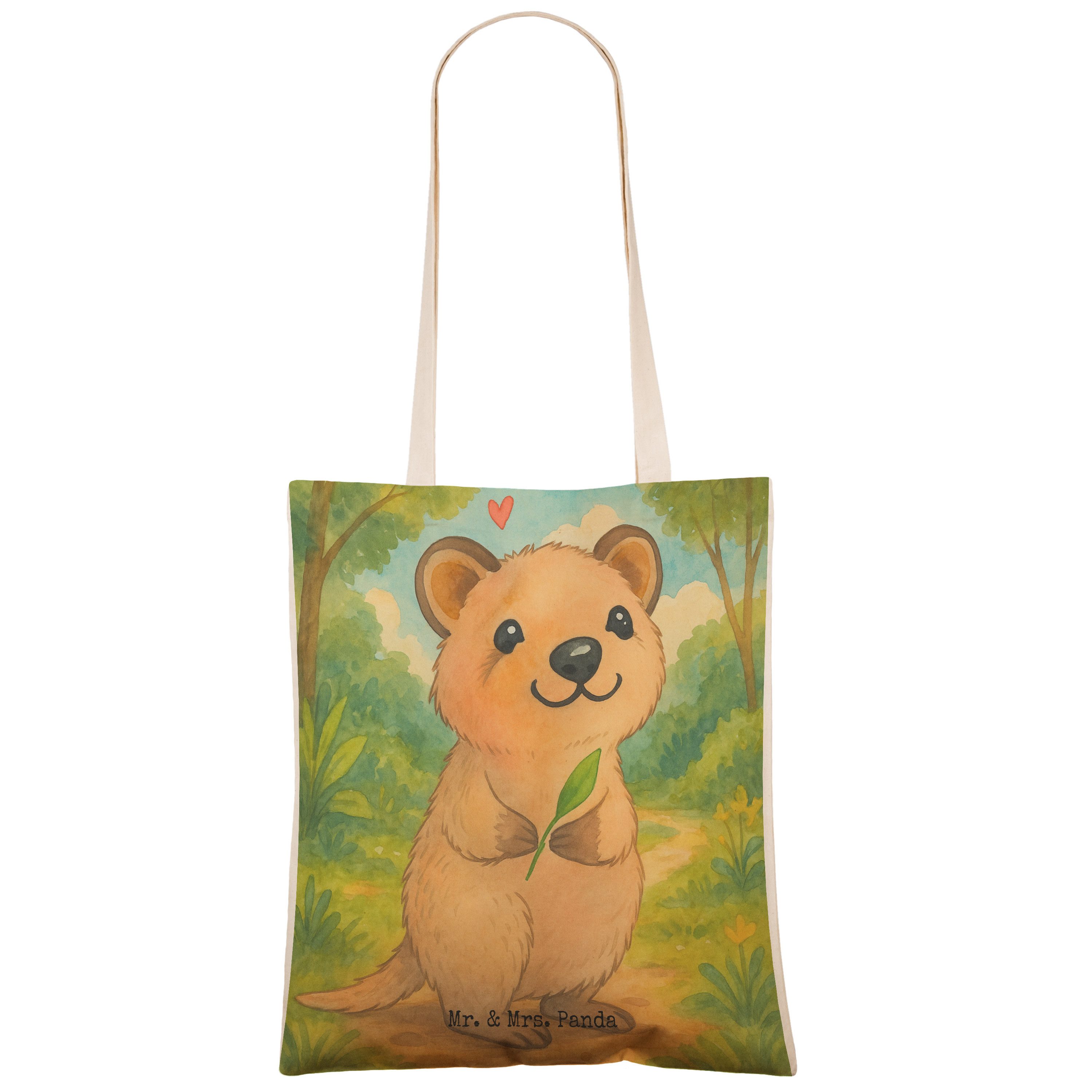 Mr. & Mrs. Panda Tragetasche Quokka Happy Design, Tote Bag, Weiß, Beuteltasche, Verschieben, Dinge (Packung), stoffshopper Stofftragetasche Shoppingtasche