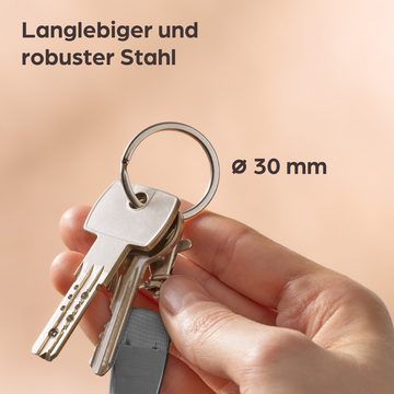 Praknu Schlüsselanhänger Set 100 Schlüsselringe Flach 30mm (Set, 100-tlg), Federstahl 30mm Gehärtet - Vernickelt Ringe für Schlüsselanhänger