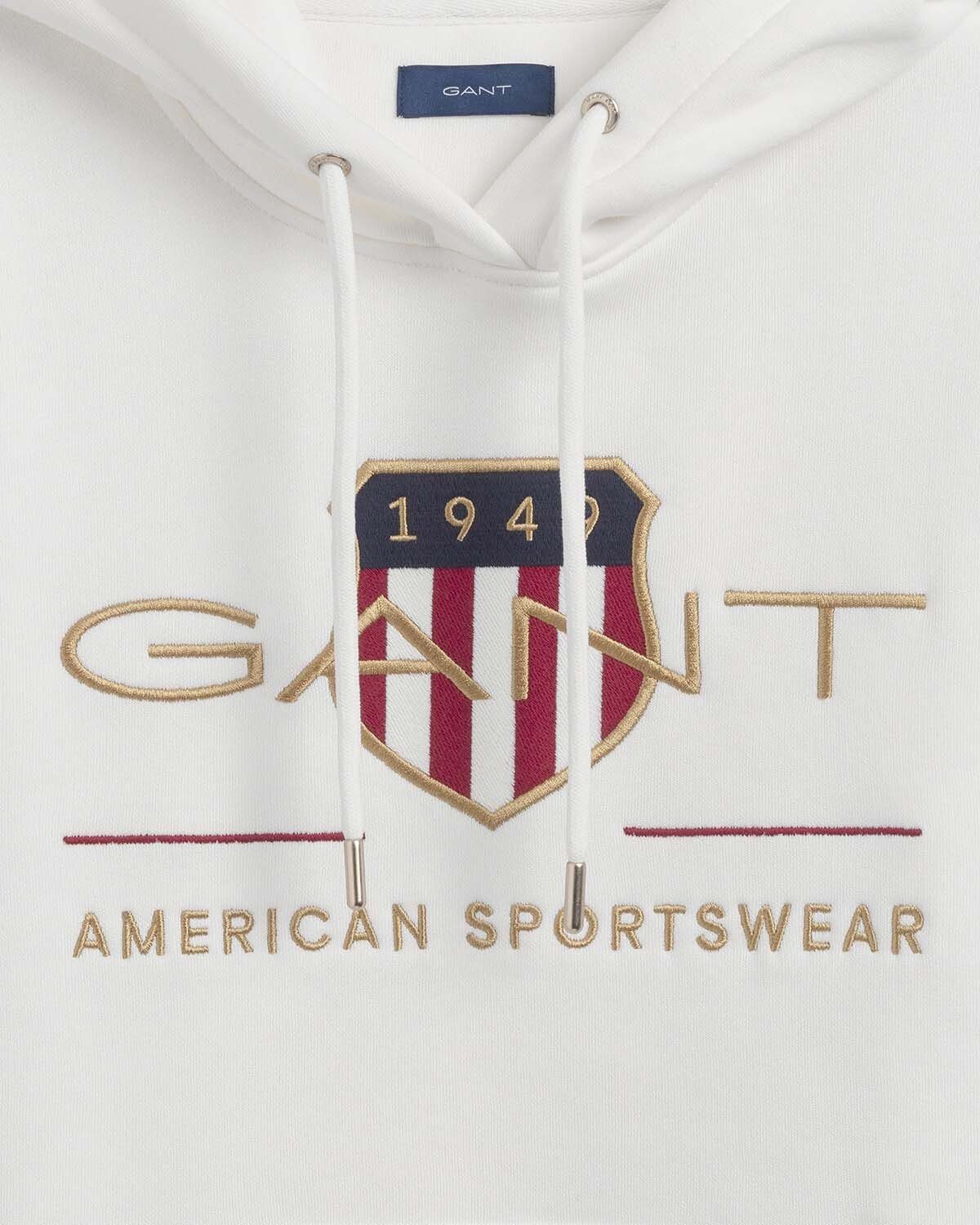 Gant Sweater Damen Hoodie - Sweat Hoodie Shield Archive Ecru