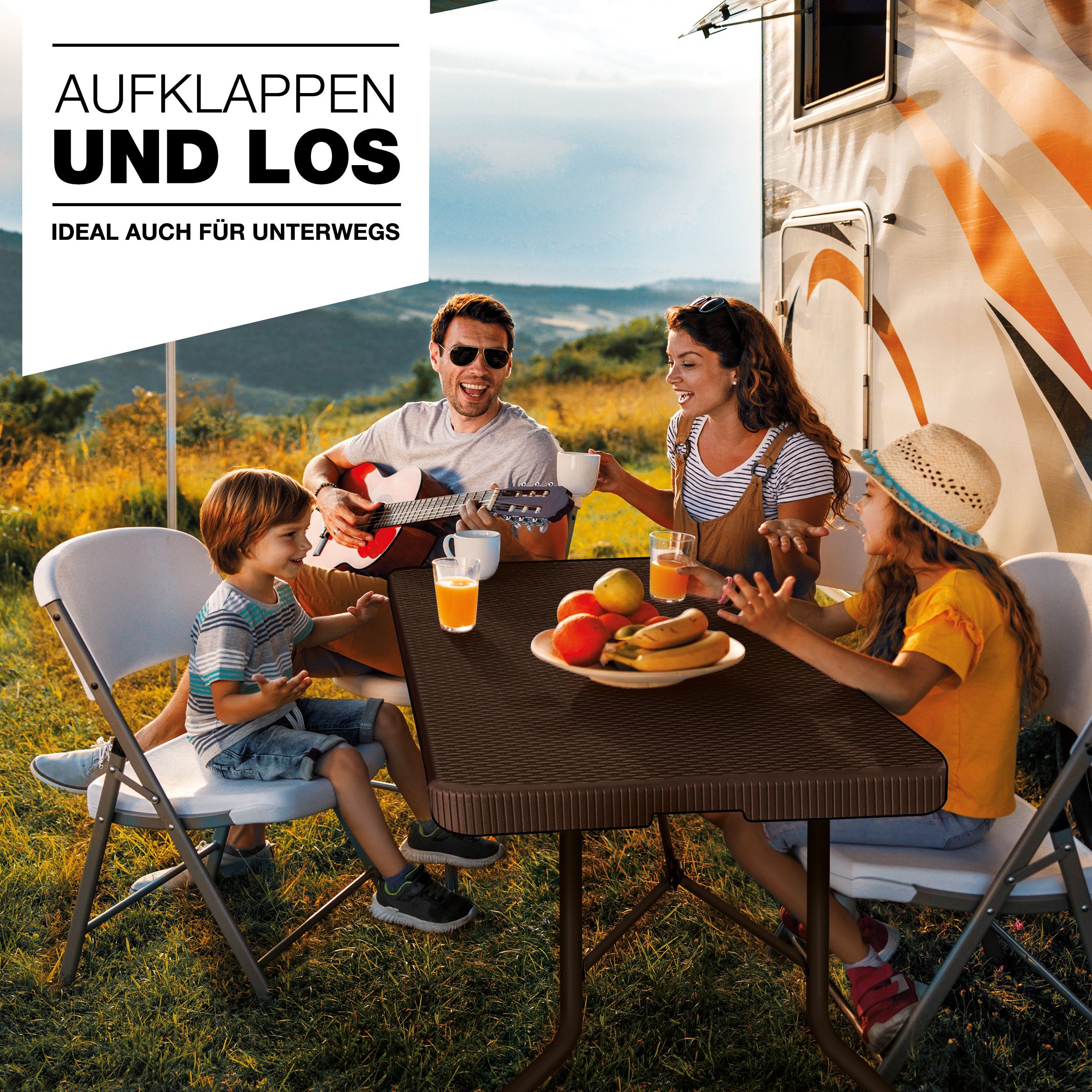 tillvex Gartentisch tillvex® Klapptisch Gartentisch Rattan Braun Buffettisch Campingtisch (Gartentisch), Personen