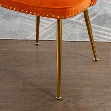 OKWISH Polsterstuhl mit einer leicht gepolsterten Rückseite und goldenen Metallbeinen (Samt, 2 St)